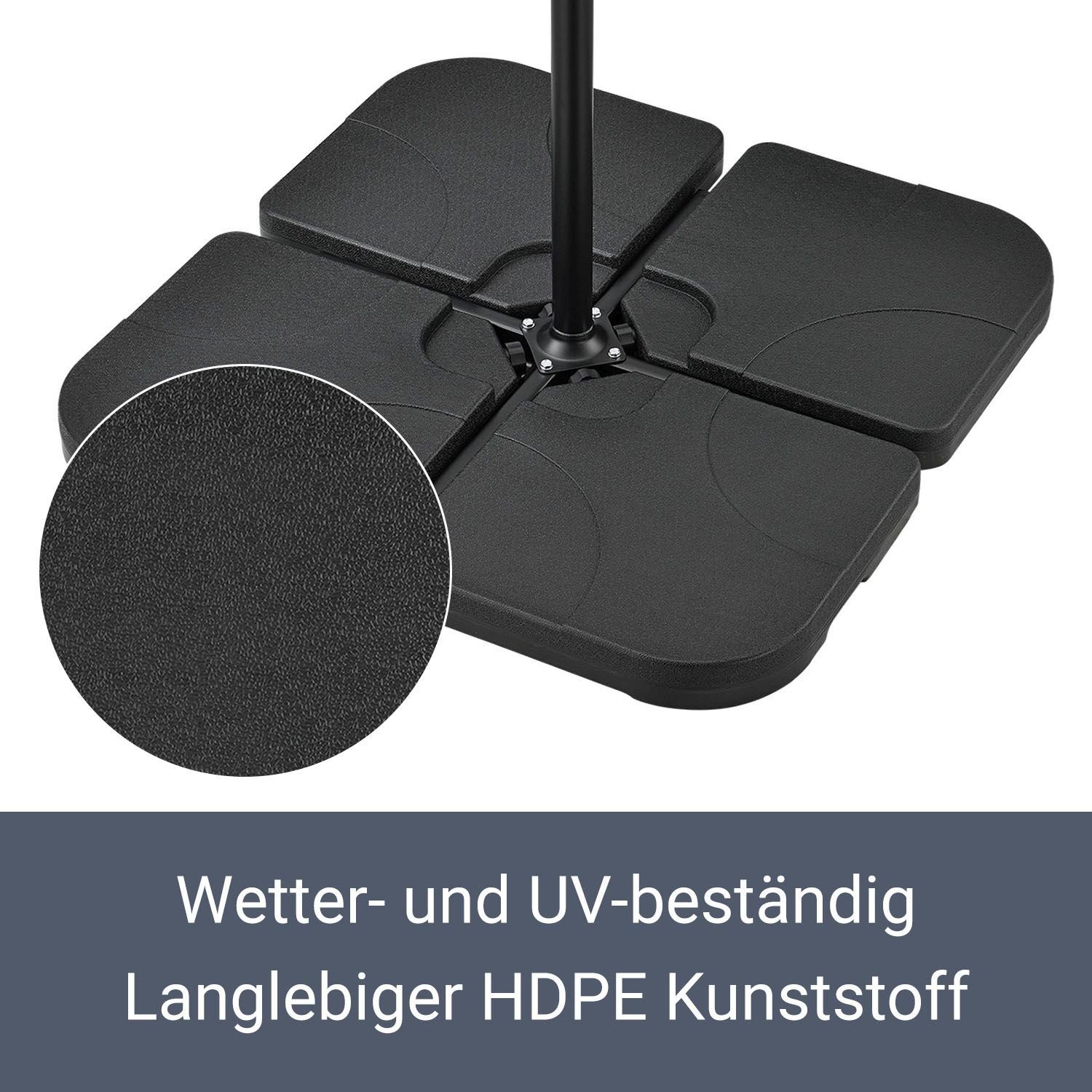 Schirmständer-Platte Quad, Juskys, (4-tlg), HDPE mit Griffen 4 Kunststoff, Beschwerungsplatten