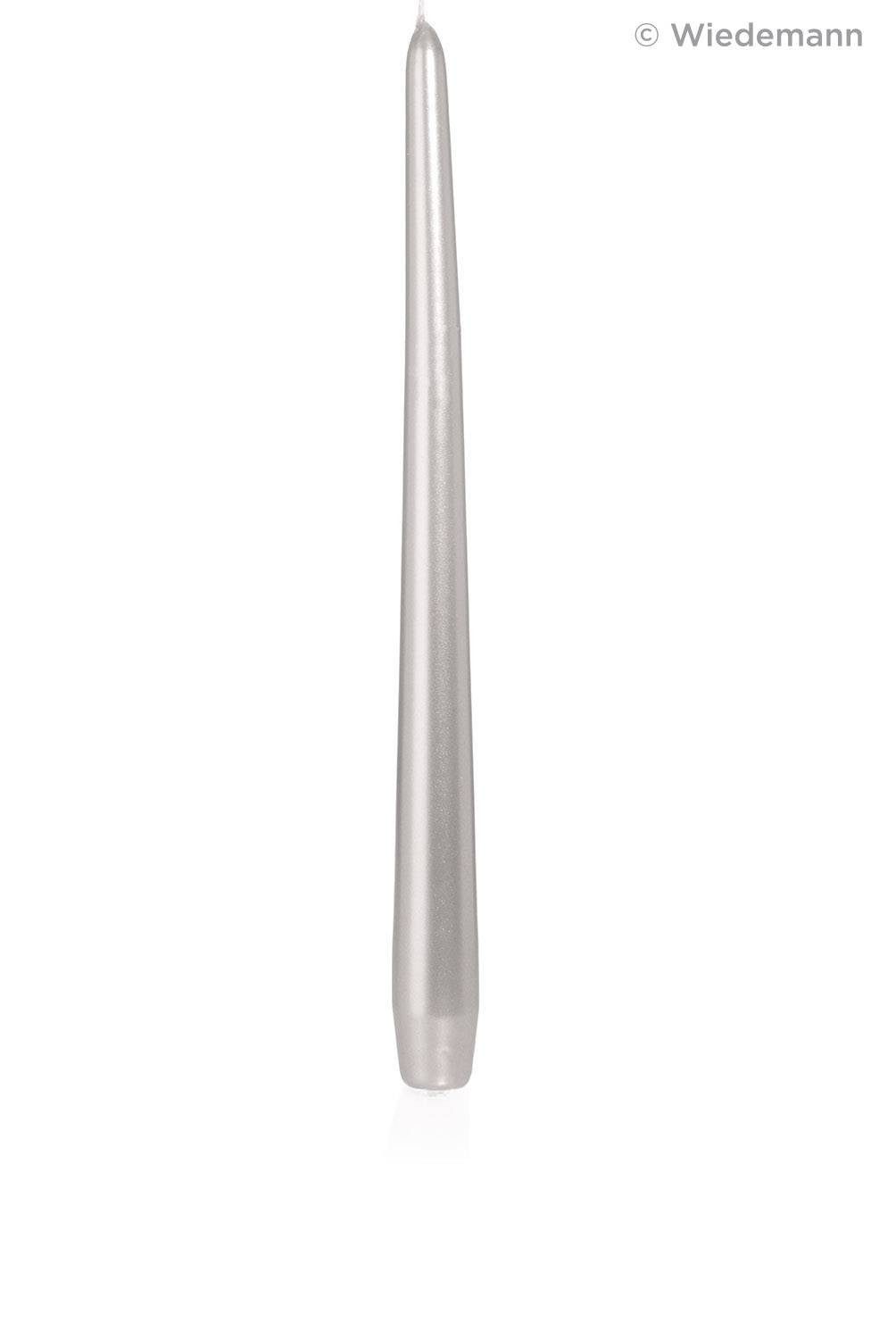 INNA-Glas Tafelkerze Konische Kerze Rosella, Silber, 30cm, Ø 2,5cm, 13h - Made in Germany