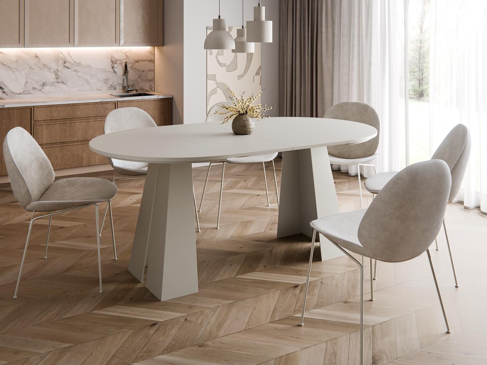 Compleo Esstisch Ø: 100cm oder 120 cm, Designer Tisch, ausziehbarer Tisch TRENDI