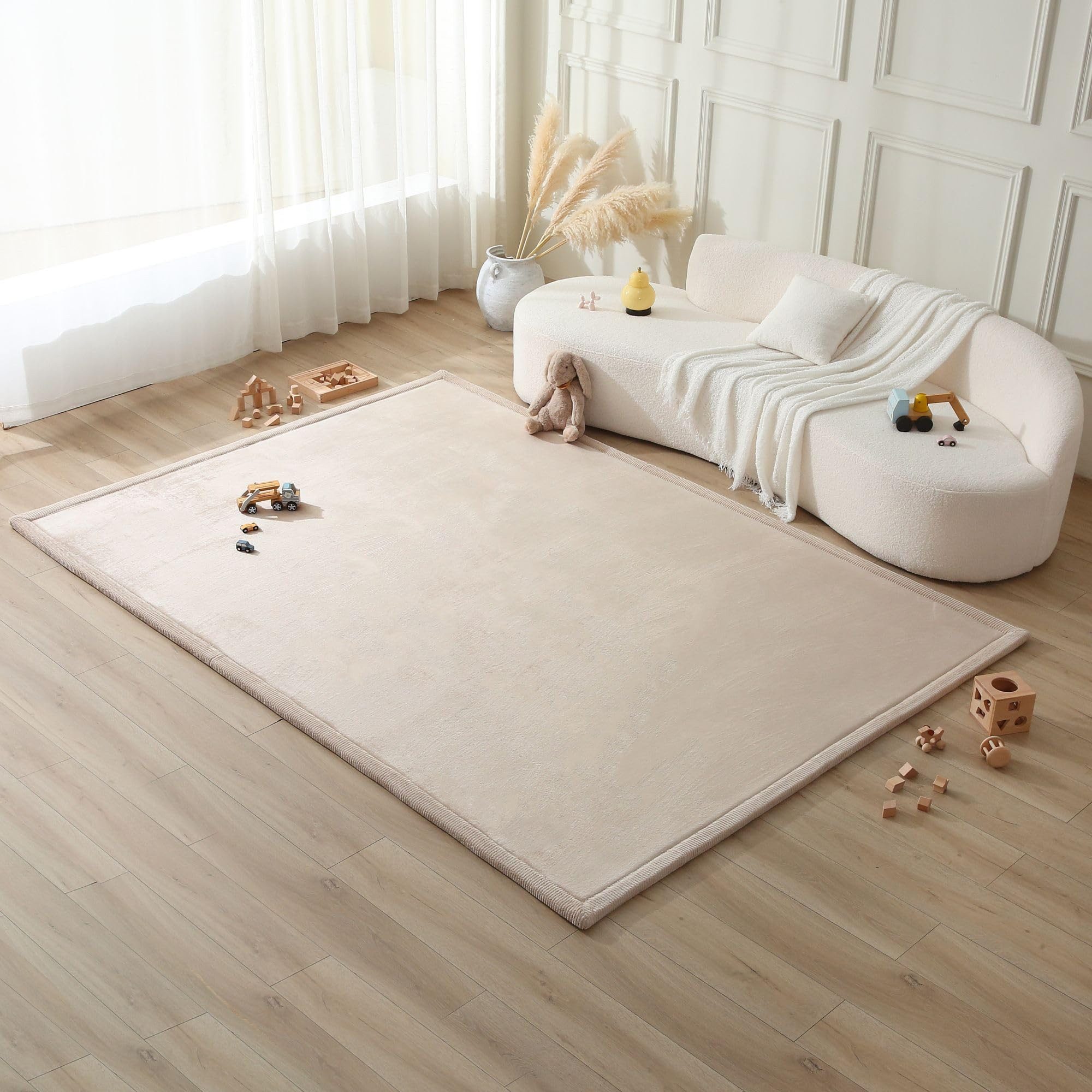 Hakuna Matte Spielmatte aby 280x200x2,5cm, beige – Teppich für Kinderzimmer mit Memory-Schaum, Krabbelmatte Baby mit Rutschfester Unterseite