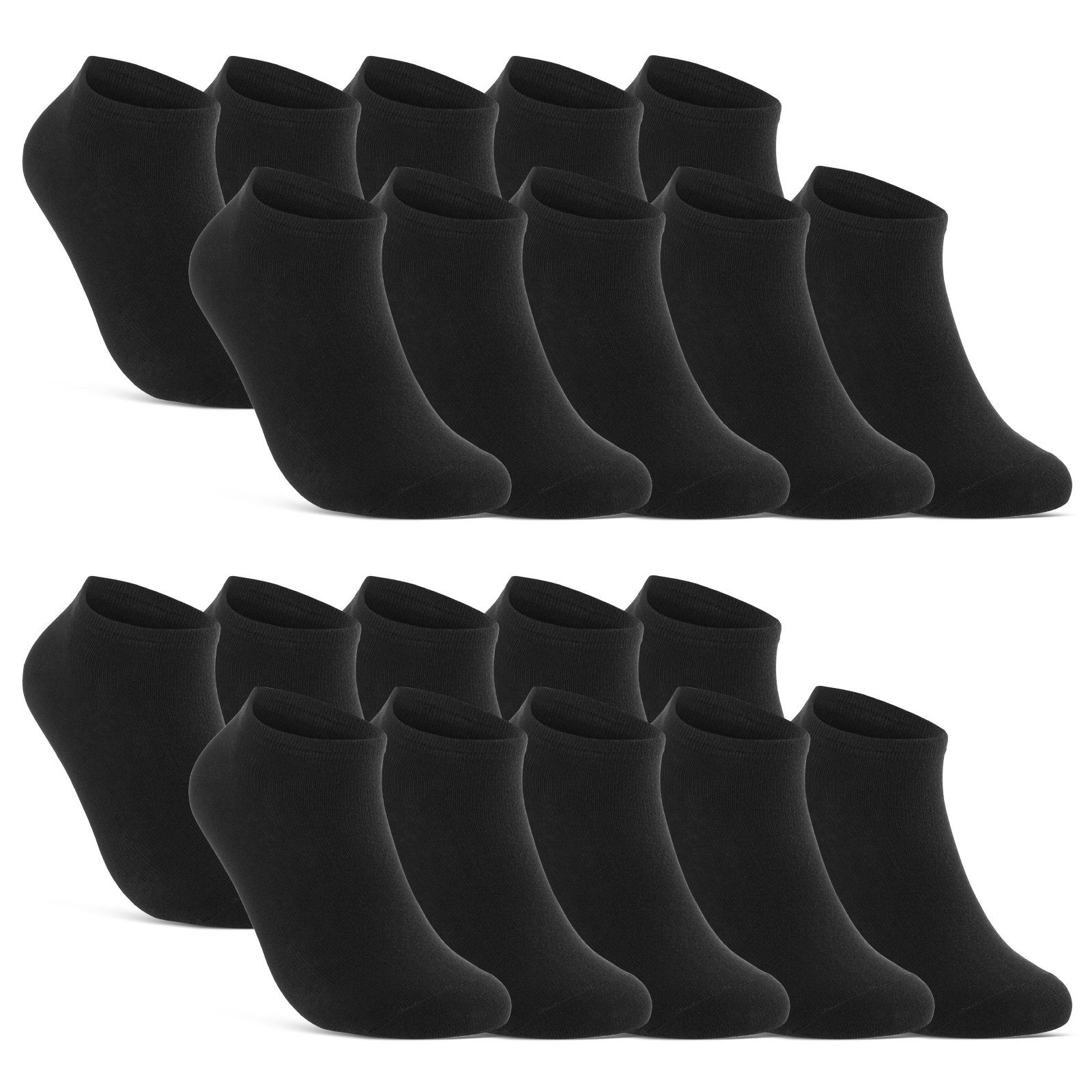 sockenkauf24 Sneakersocken 10 I 20 I 30 Paar Damen & Herren Sneaker Socken (Schwarz, 20-Paar, 35-38) Schwarz Weiß Grau Baumwolle - 10800 WP