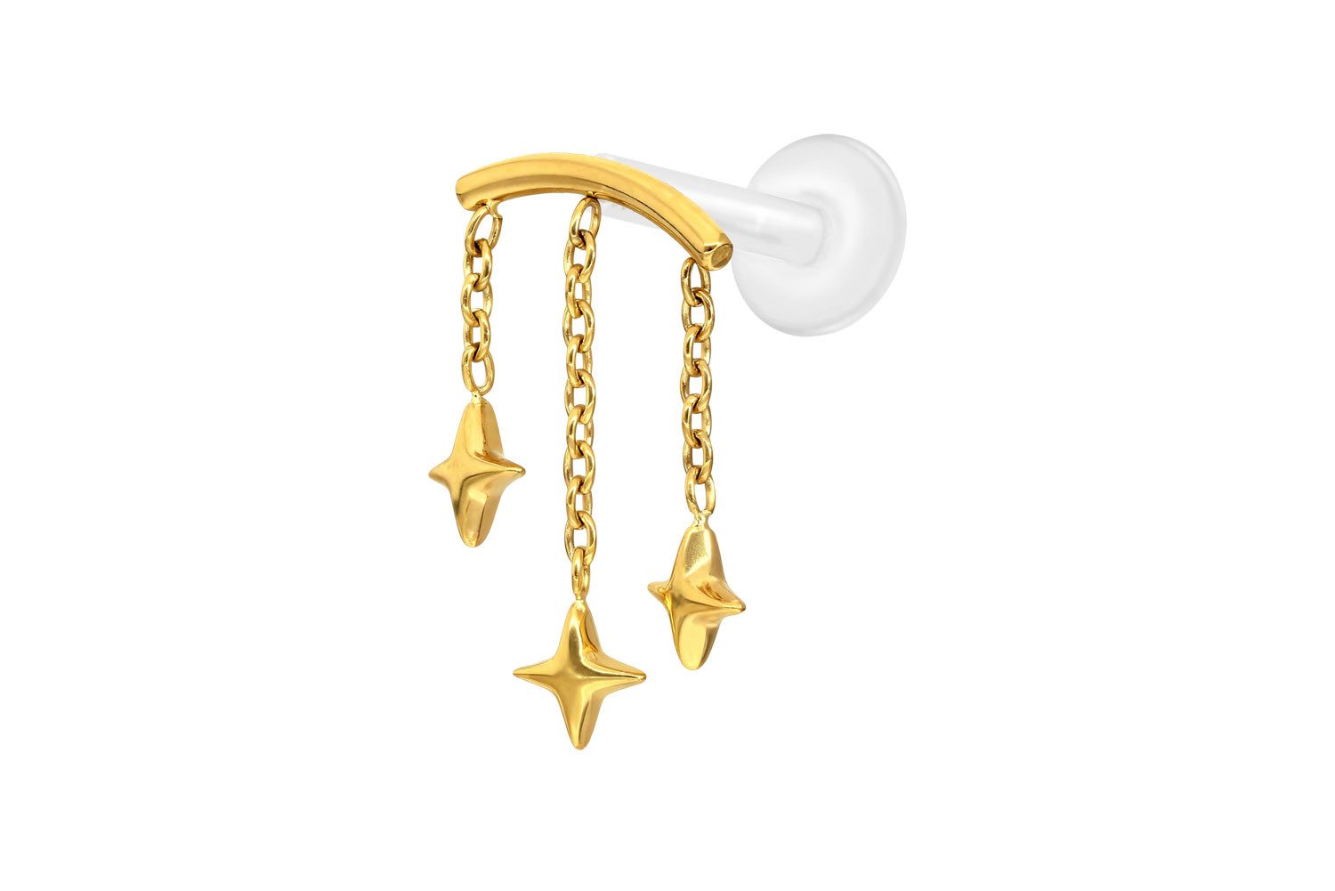 PIERCINGLINE Piercing-Set PTFE Labret mit Innengewinde + Titan-Aufsatz BOGEN + 3 STERNE (Labrets, 1-tlg)