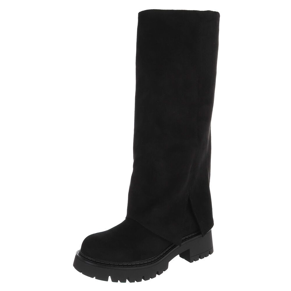 Ital-Design Damen High-Top Stiefel mit Profilsohle und Blockabsatz Plateaustiefel (92078842) Blockabsatz Stiefel in Schwarz