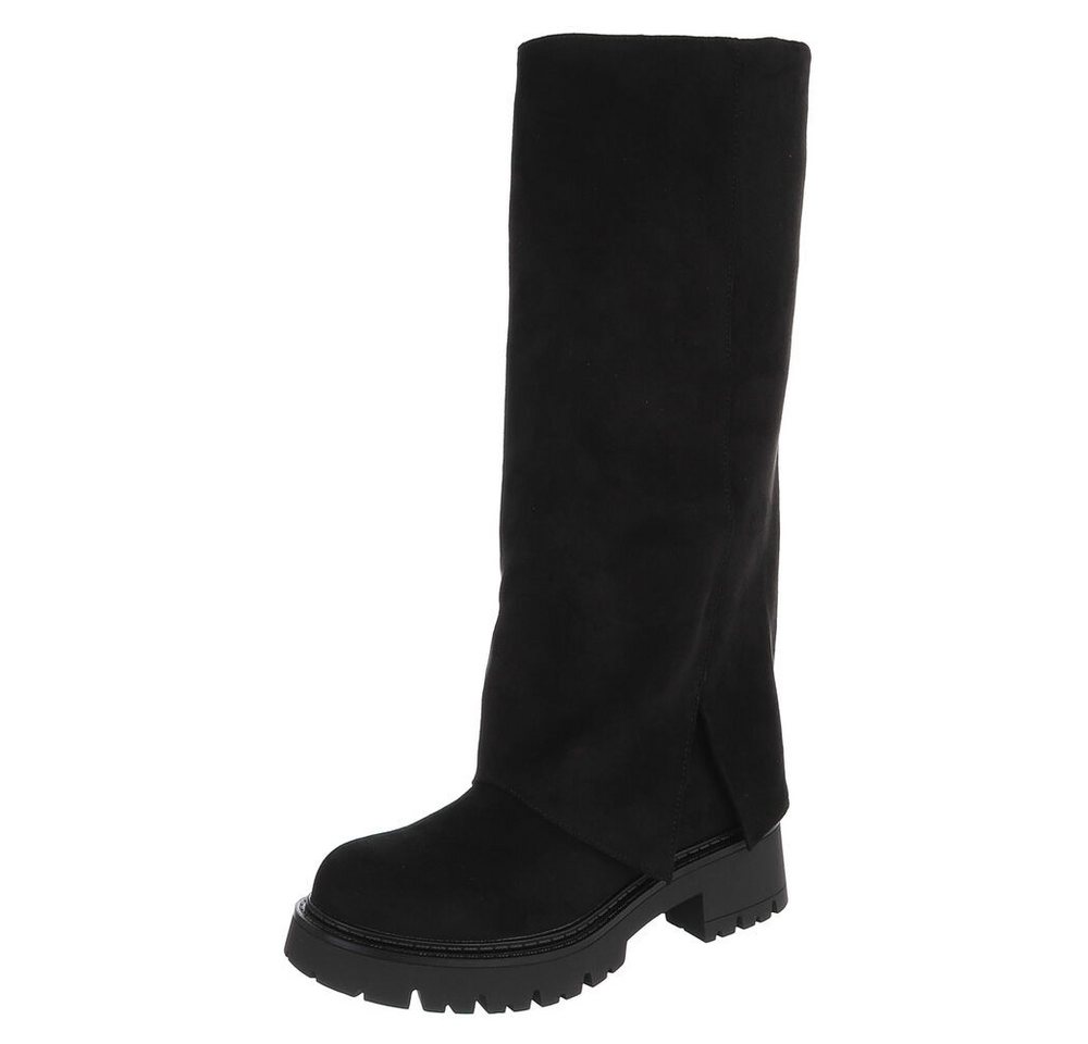 Ital-Design Damen High-Top Stiefel mit Profilsohle und Blockabsatz Plateaustiefel (92078844) Blockabsatz Stiefel in Schwarz