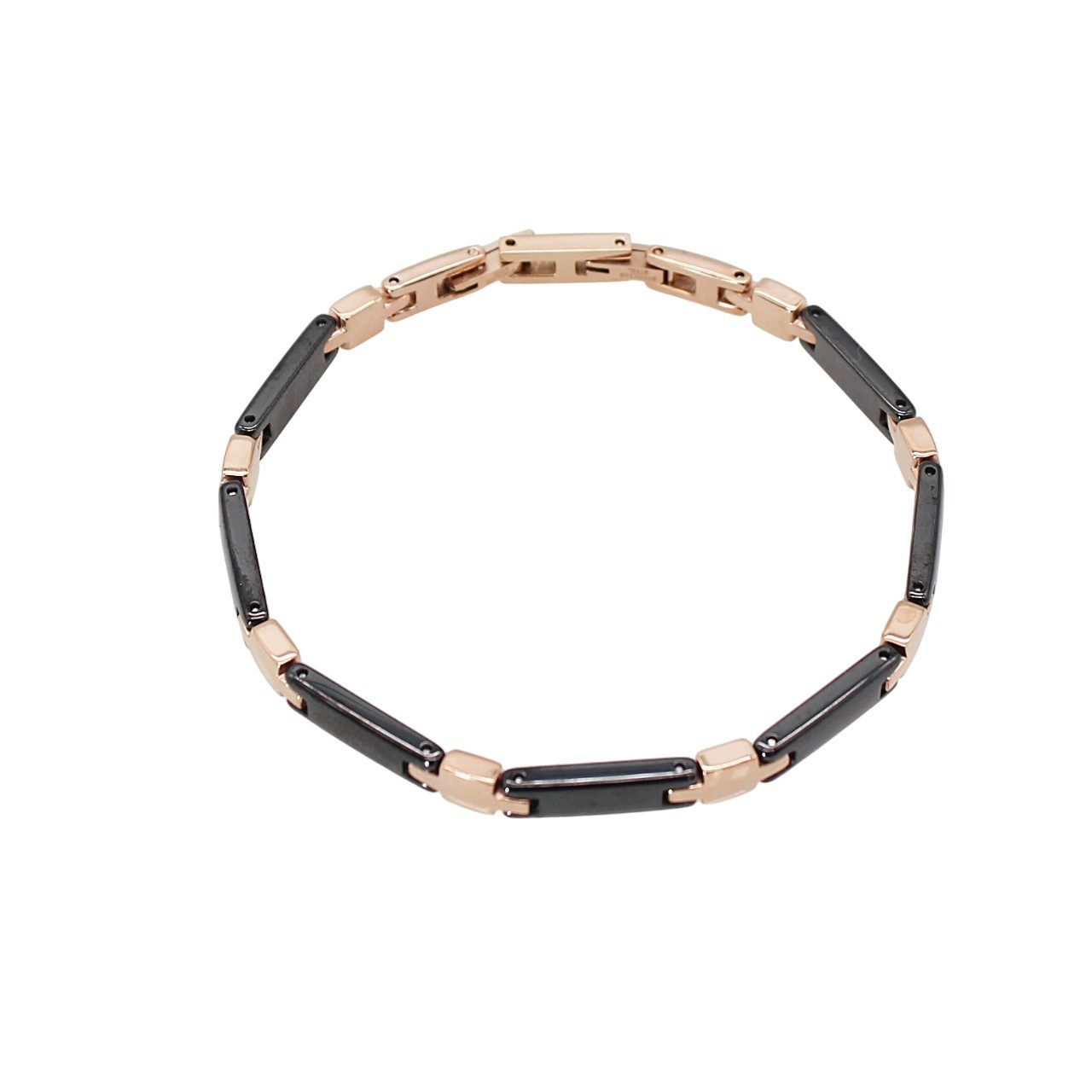 ELLAWIL Armband Gliederarmband Edelstahl- Keramikarmband Handgelenkkette Damenarmband (aus schwarzer Keramik mit rosegoldfarbener Edelstahl, Armbandlänge 19,5 cm, Breite 6 mm x 3 mm), inklusive Geschenkschachtel