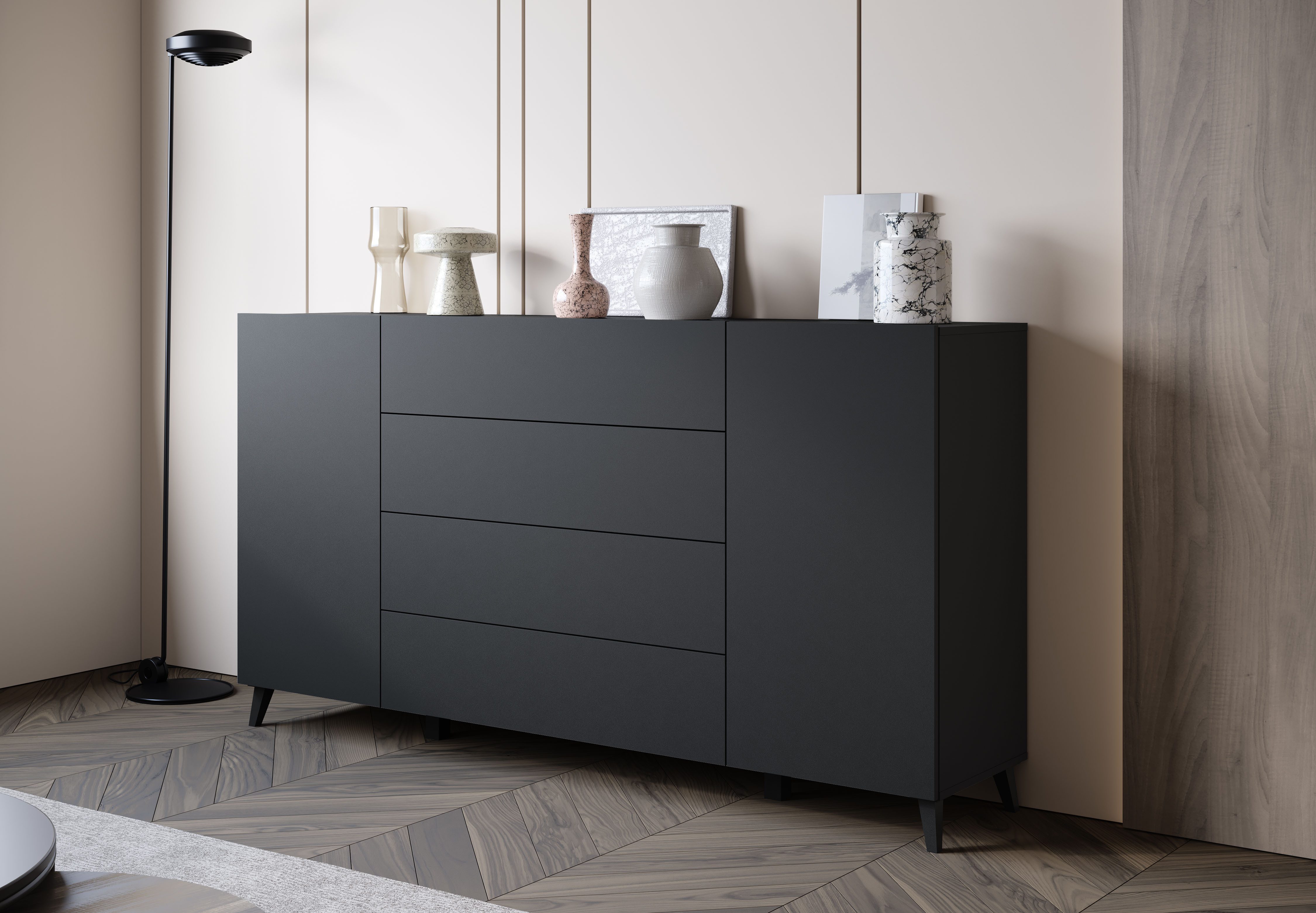 Home affaire Sideboard Phuket 180 cm breit, modernes Design mit Stauraum (1 St), Kommode mit 2 Türen, 4 Schubladen und verstellbaren Einlegeböden