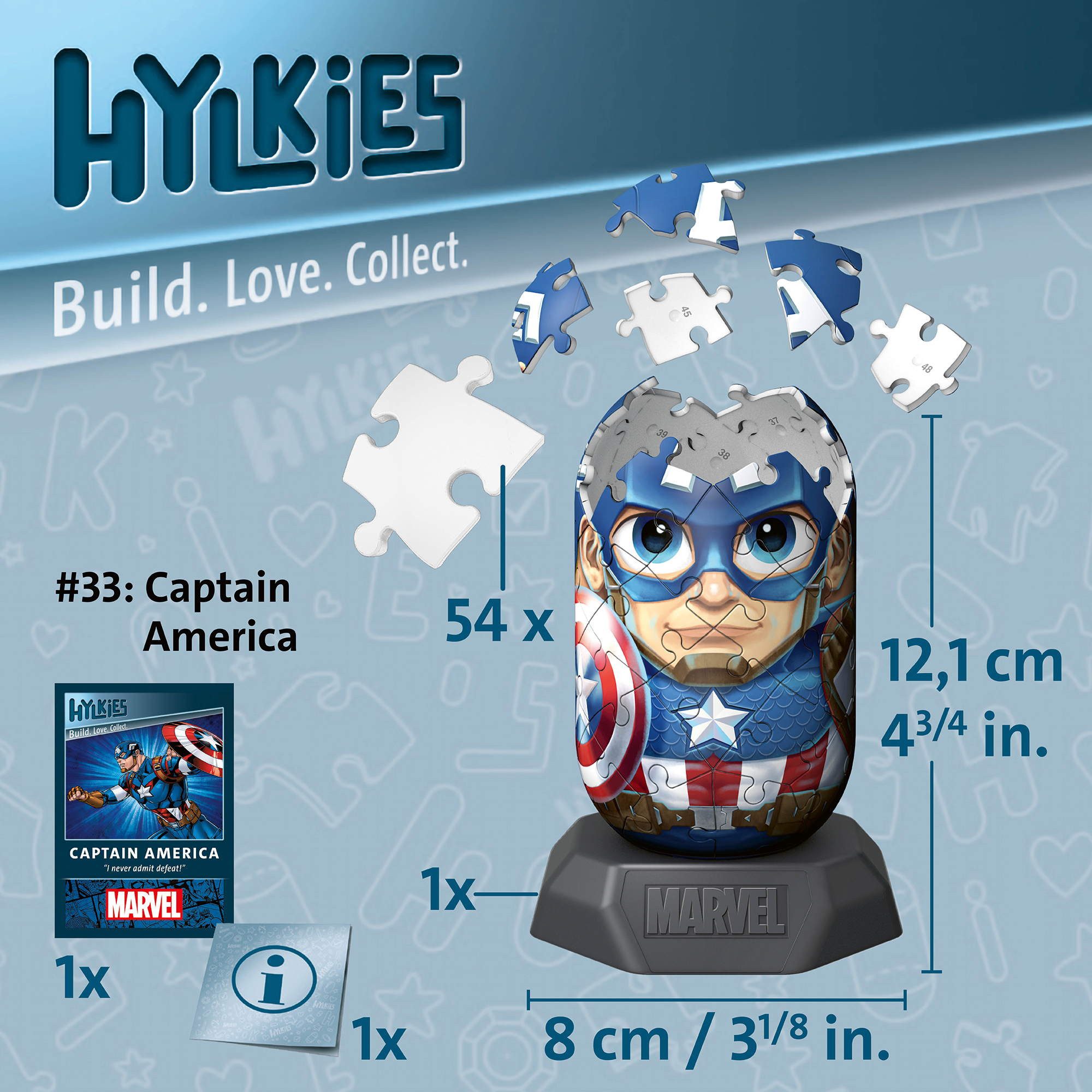 Ravensburger 3D-Puzzle 54 Teile 3D Puzzle Hylkies Captain America Sammelfigur 12008020, Puzzleteile