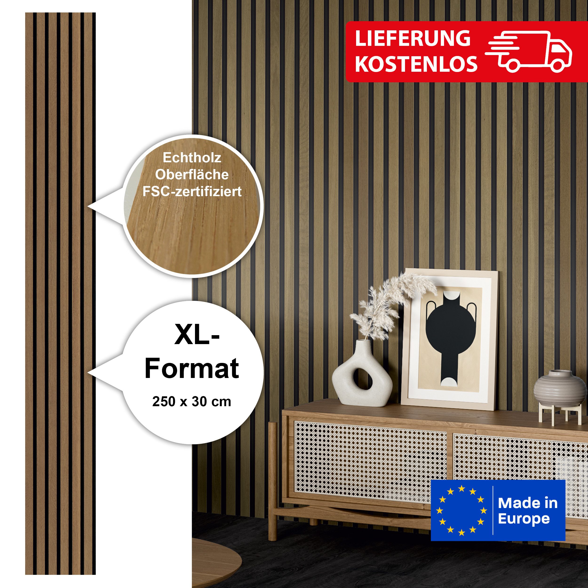 acous 3D Wandpaneel Comfort Light Eiche FSC® Premium Echtholzfurier, BxL: 3 günstig online kaufen