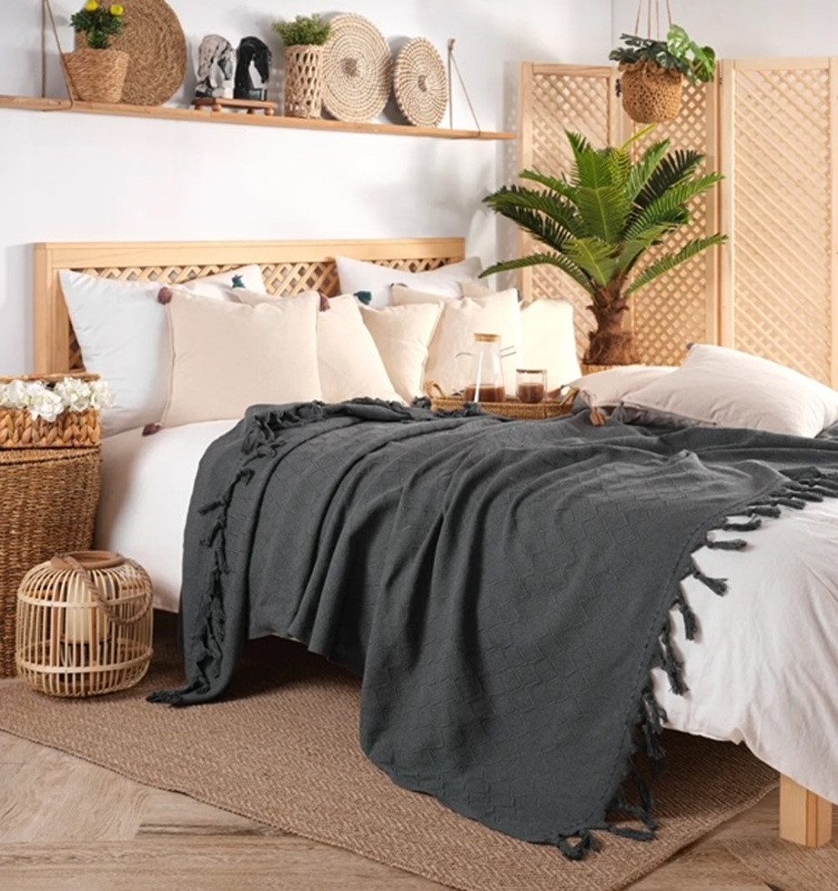 Wohndecke Wohndecke Lima aus Biobaumwolle in Dunkelgrau, Sandiik