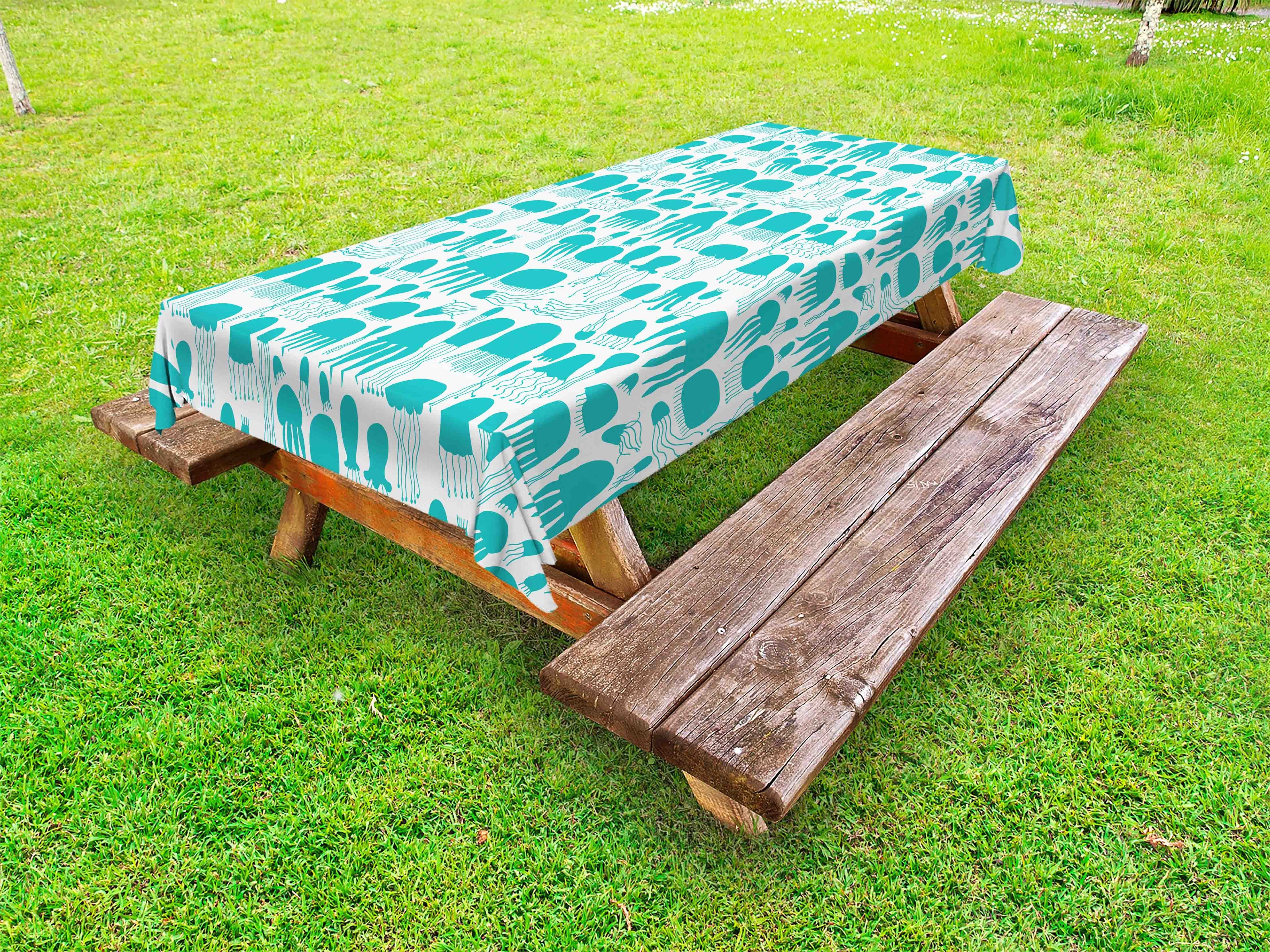 Picknick-Tischdecke, Sea Abakuhaus Aqua dekorative Life waschbare Quallen Tischdecke Silhouetten