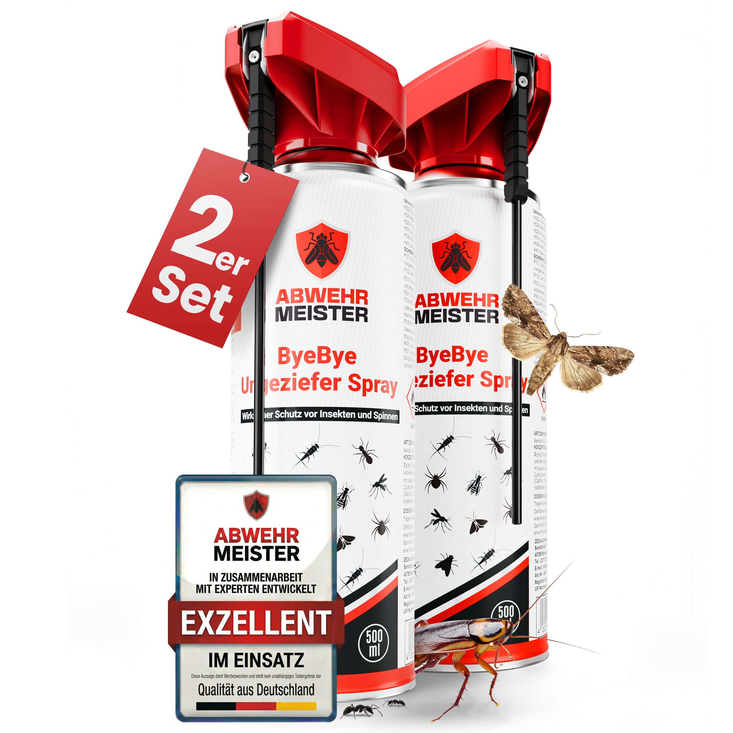 ABWEHR MEISTER Insektenspray ORGINAL ByeBye Ungesziefer- Spray [500 ml], 2-St., Präzise Anwendung, dank integrierter Sprühlanze