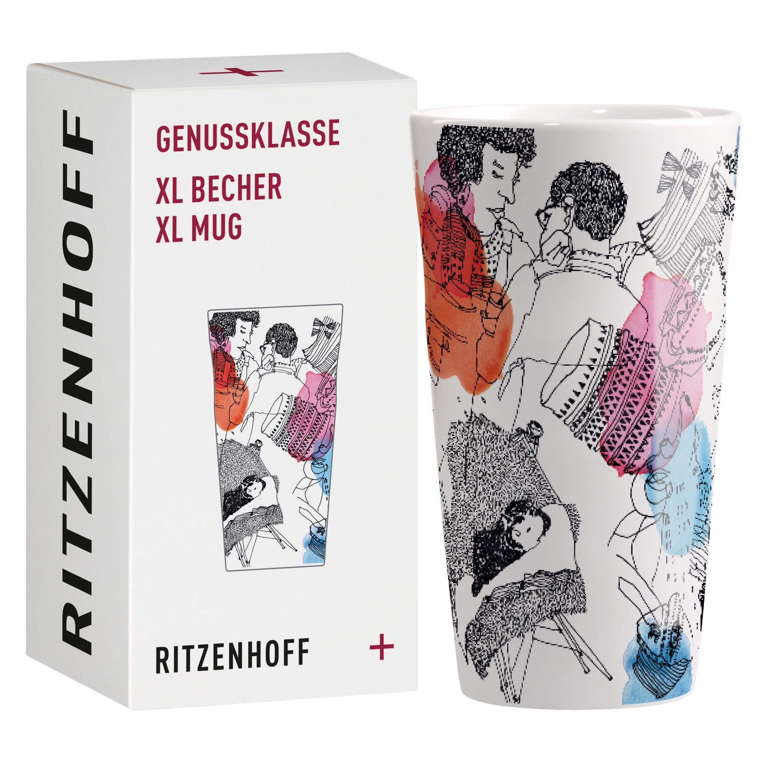 Ritzenhoff Tasse Genussklasse, Porzellan, Spülmaschinengeeignet, Weiß, Skizzen, H: 15.2cm