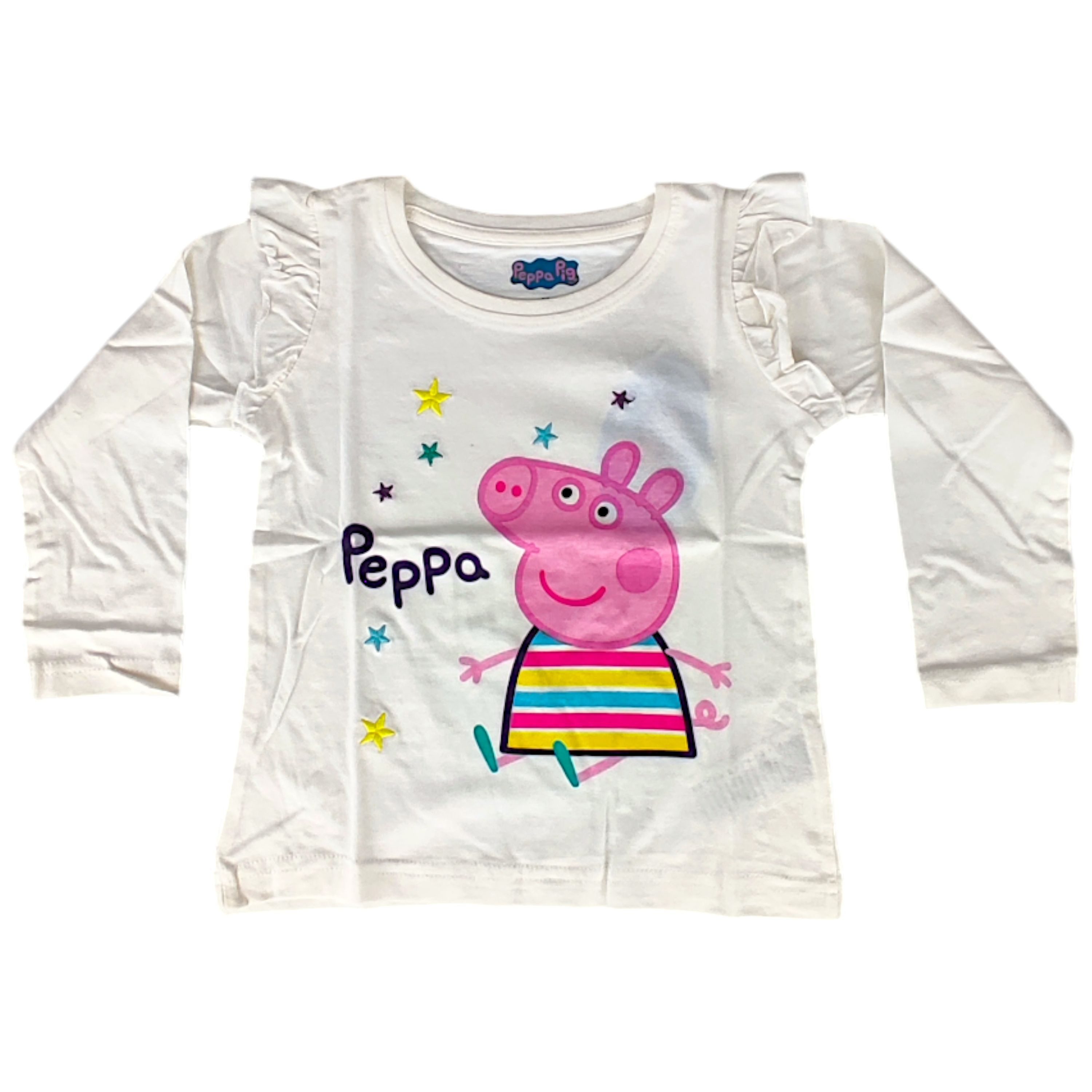 Peppa Pig Langarmshirt Peppa Wutz Mädchen Shirt mit Rüschen aus Baumwolle Gr. 92 - 116 cm