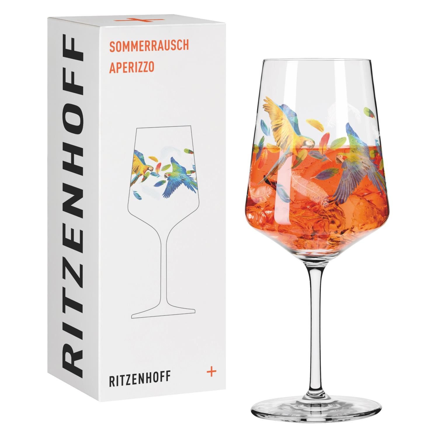 Ritzenhoff Aperitifglas SOMMERRAUSCH, Glas, Spülmaschinengeeignet, Mehrfarbig, Papagei + Kolibri, H: 22.5cm