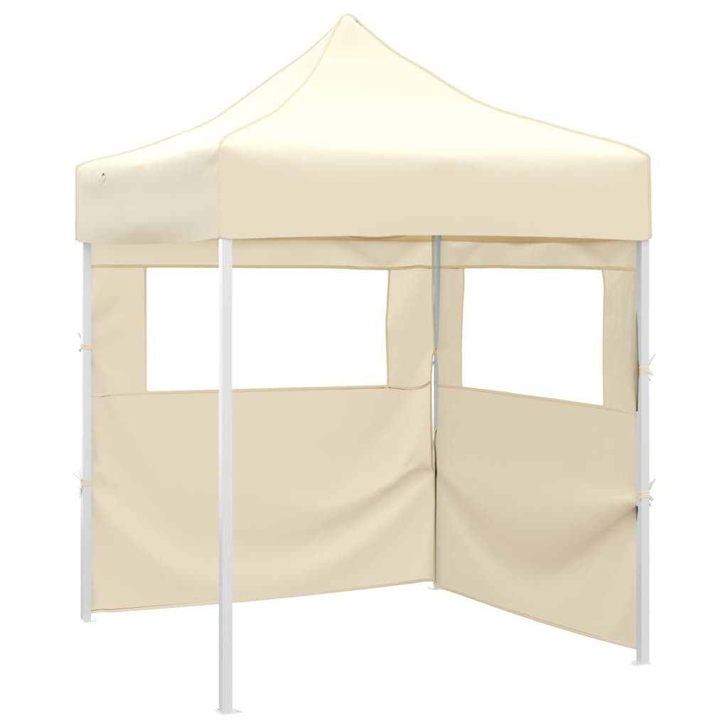 vidaXL Partyzelt Profi-Partyzelt Faltbar mit 2 Seitenwänden 2×2m Stahl Creme