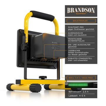 Brandson Baustrahler, Akku, 20W LED Baulampe mit Standgestell & Tragegriff für Innen & Außen