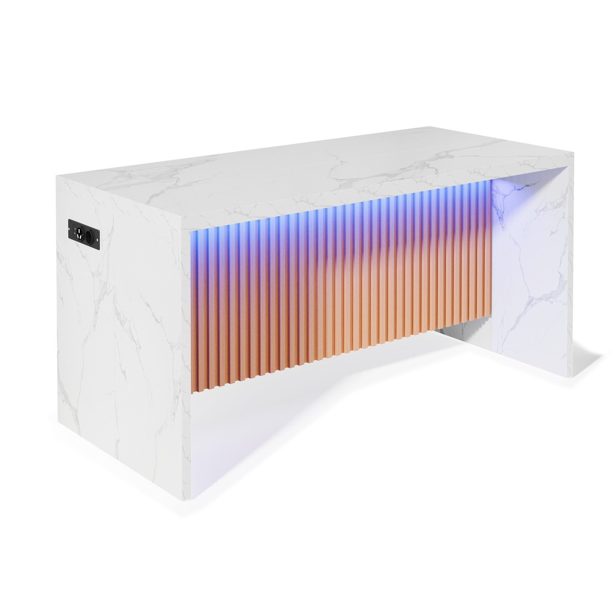 Odikalo Kücheninsel Küchentisch Bartheke mit LED 2 Steckdosen USB Arbeitsplatte, (155x80x90cm Kücheninsel mit Marmorfront,LED-Beleuchtung,2 Steckdosen,2 USB-Anschlüssen,40 mm Arbeitsplatte)