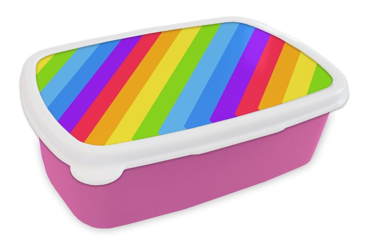rosa Kunststoff - Regenbogen Muster (2-tlg), Stolz, Erwachsene, Brotbox Mädchen, Kinder, Kunststoff, - für Snackbox, Lunchbox MuchoWow Brotdose