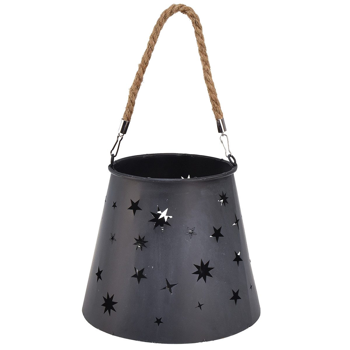 Florists Products Kerzenhalter Metall Laterne mit Sternen Anthrazit – Ø16,5 cm, Höhe 24 cm –