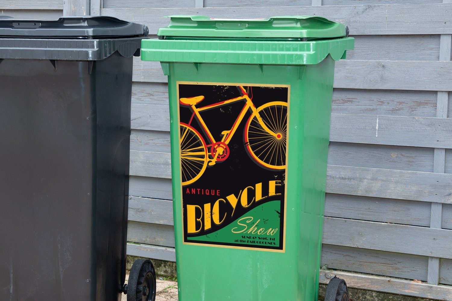 Vintage (1 Poster Wandsticker St), Mülltonne, Sticker, Fahrrad Container, MuchoWow Mülleimer-aufkleber, Abfalbehälter