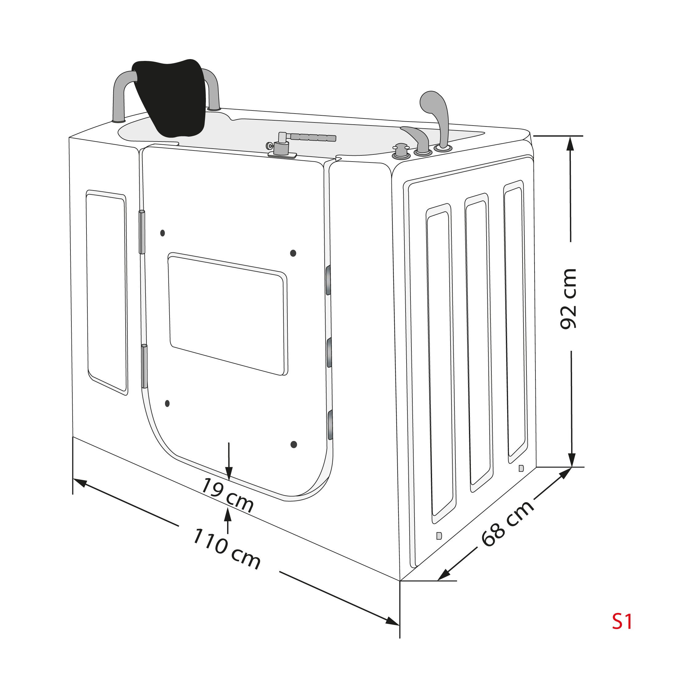 AcquaVapore Whirlpool-Badewanne Sitzwanne Whirlpool Badewanne mit Tür S08WP-C-L 110x68cm, (1-tlg), mit Ablaufgarnitur