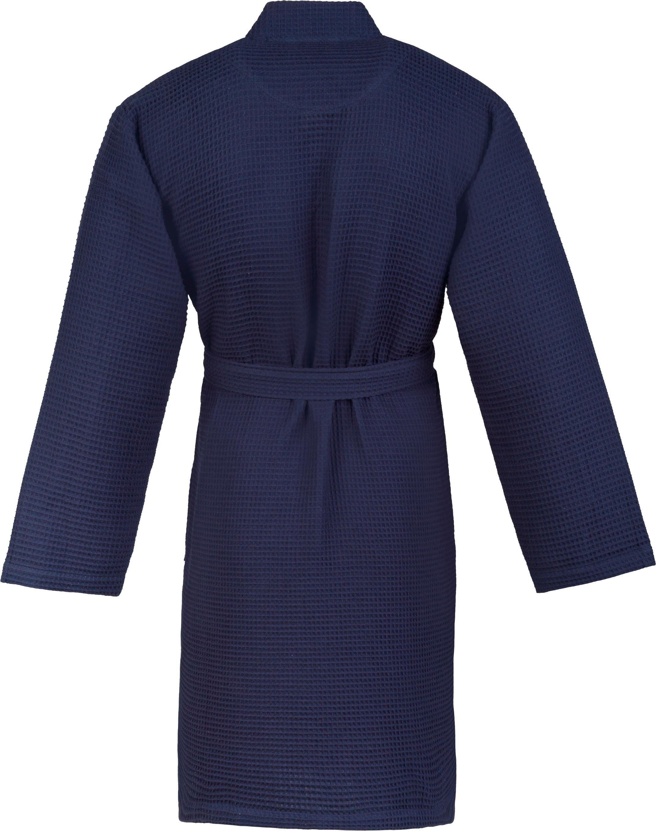 Easy Kimono-Kragen, Herrenbademantel Piqué, Kurzform, men, navy Esprit Gürtel blue