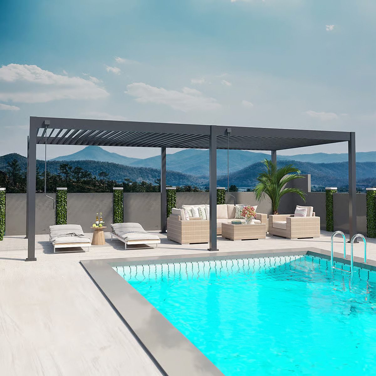 Weide Pergola Deluxe Pavillon Terrassenüberdachung Aluminium 3,6 x 7,2 M anthrazit, BxTxH: 720x360x255 cm, (Hochwertigstes Aluminium & verzinkte Stahl-Lamellen, Komplettset)