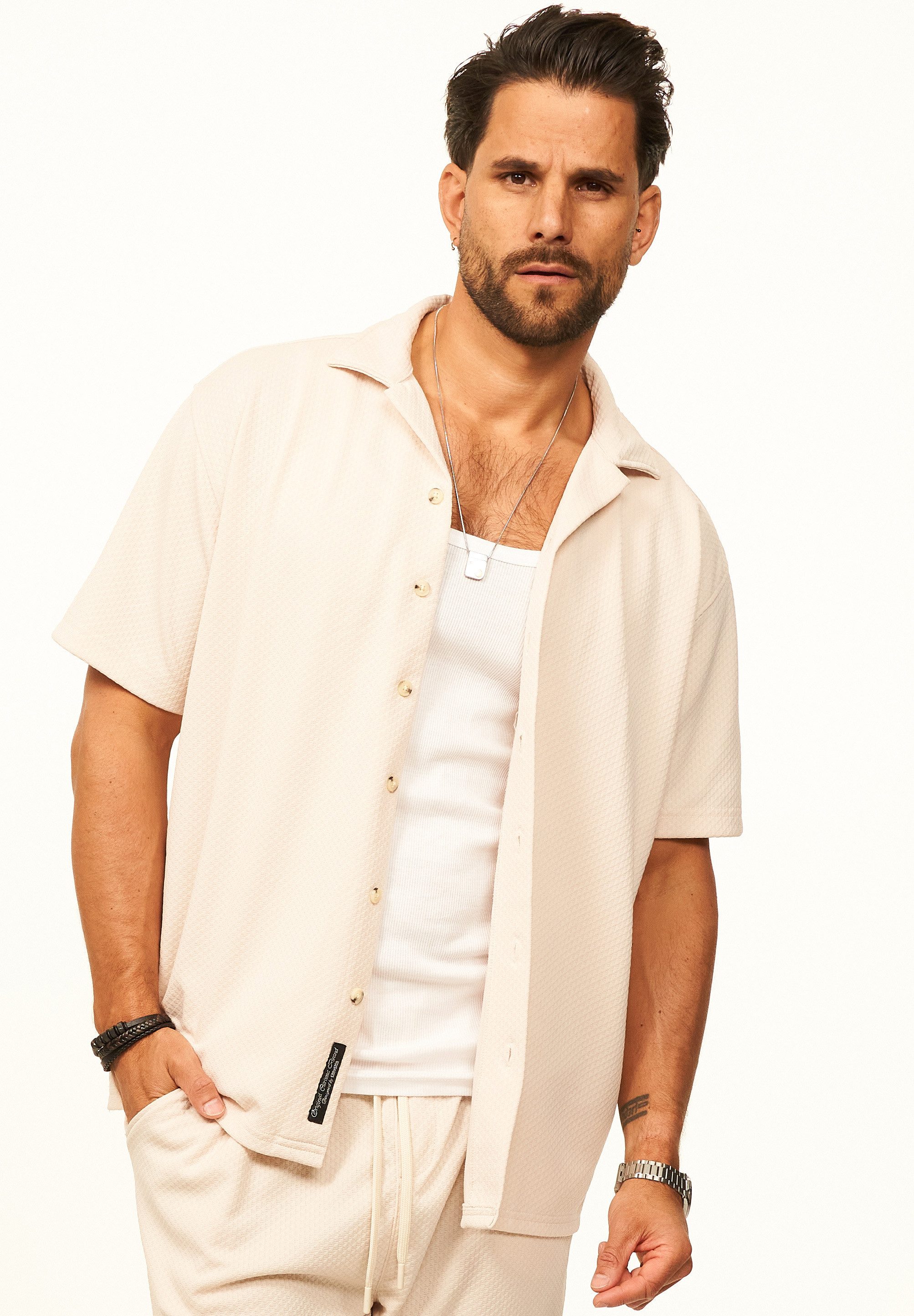 CARISMA Kurzarmhemd mit Struktur als lässiges Sommerhemd - Poloshirt für Herren Herren Polohemd T-Shirt im Regular-Fit - Strandhemd