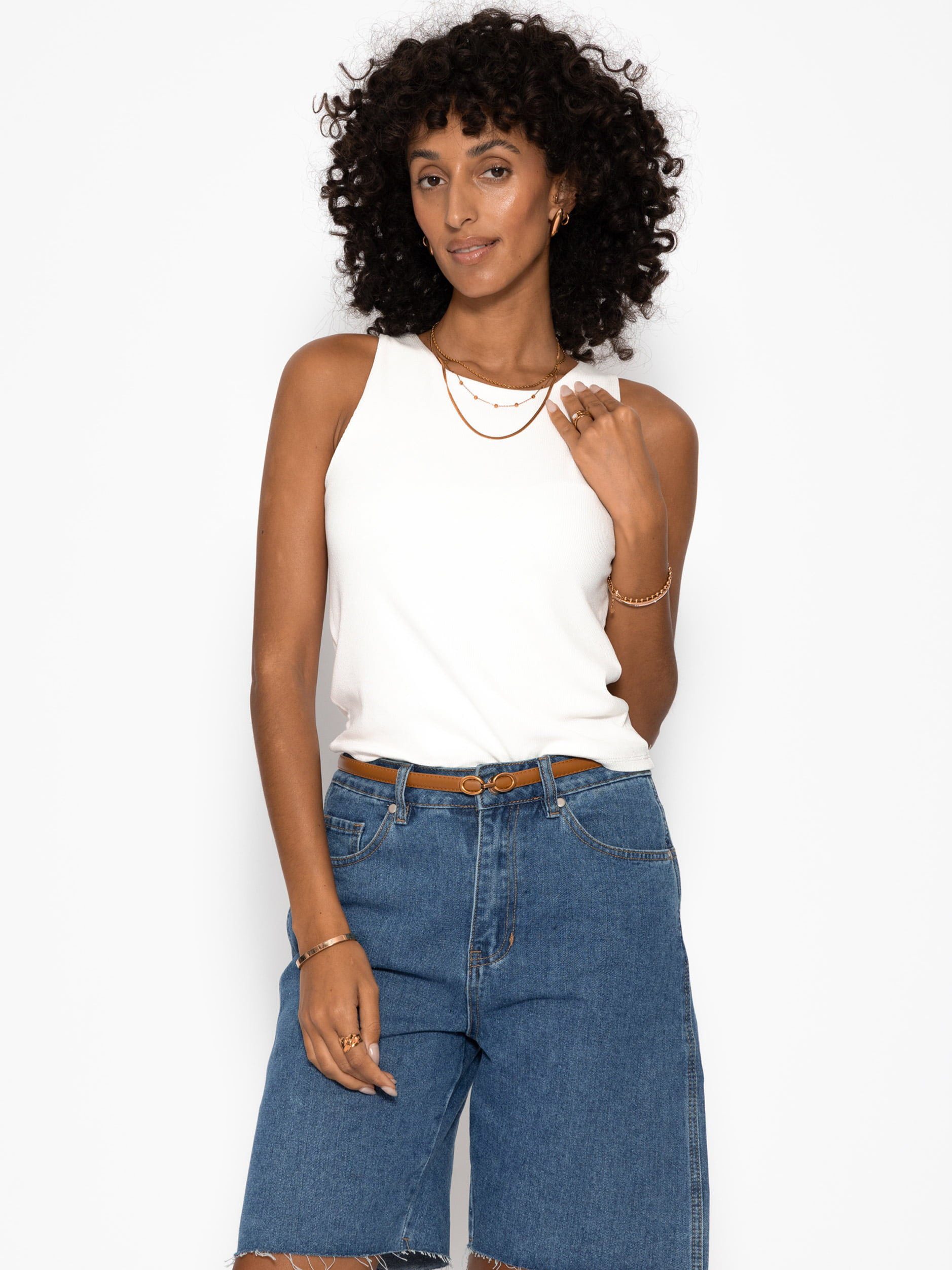 SASSYCLASSY T-Shirt Trägertop aus feinem Rippenstrick für Damen Blickdichtes Tanktop aus Viskose in Schwarz Weiß Beige Gelb Pink
