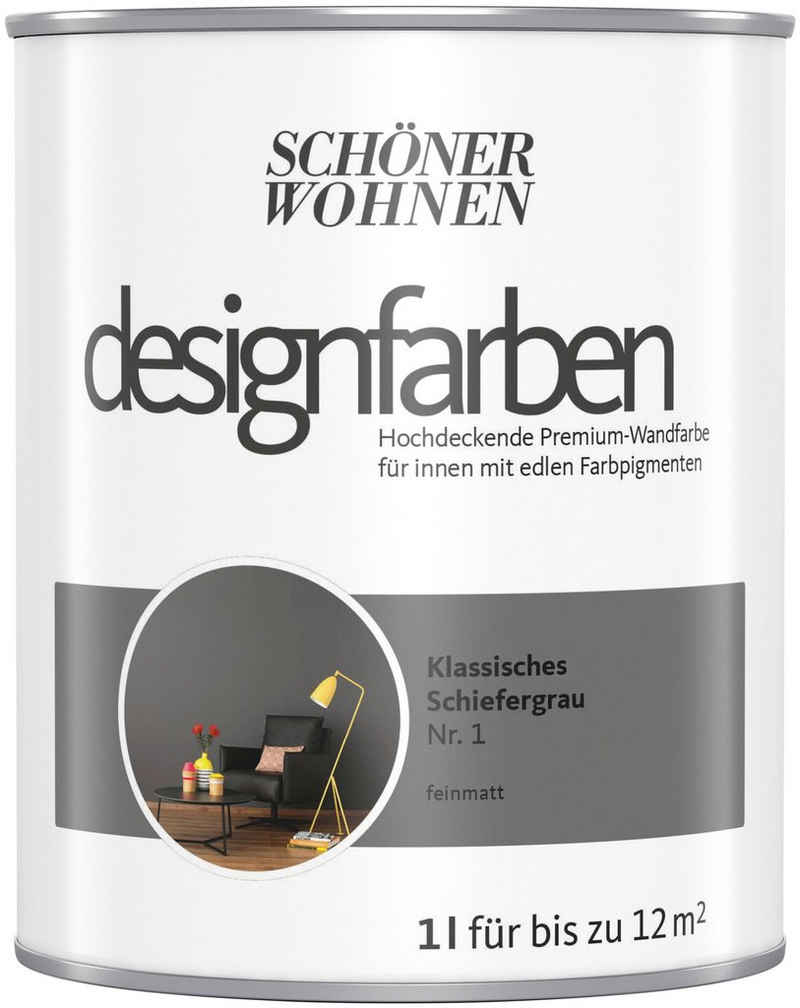 SCHÖNER WOHNEN-Kollektion Wand- und Deckenfarbe Designfarben, Klassisches Schiefergrau Nr. 1, hochdeckende Premium-Wandfarbe