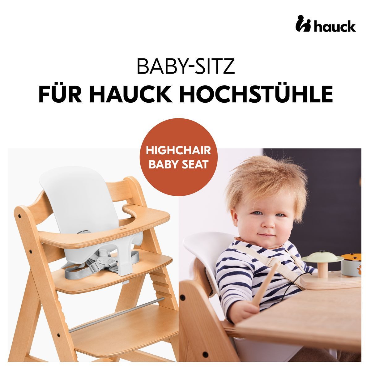 Hauck Hochstuhl Alpha Move, Kinderhochstuhl mit Essbrett, Sitzauflage, Baby-Sitz, Sitzpad & Rollen