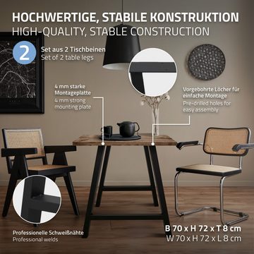 ECD Germany Tischbein Tischkufen Tischuntergestell Tischgestell Möbelfüße, 2er Set A-Form 70x72,5 cm Schwarz Metall