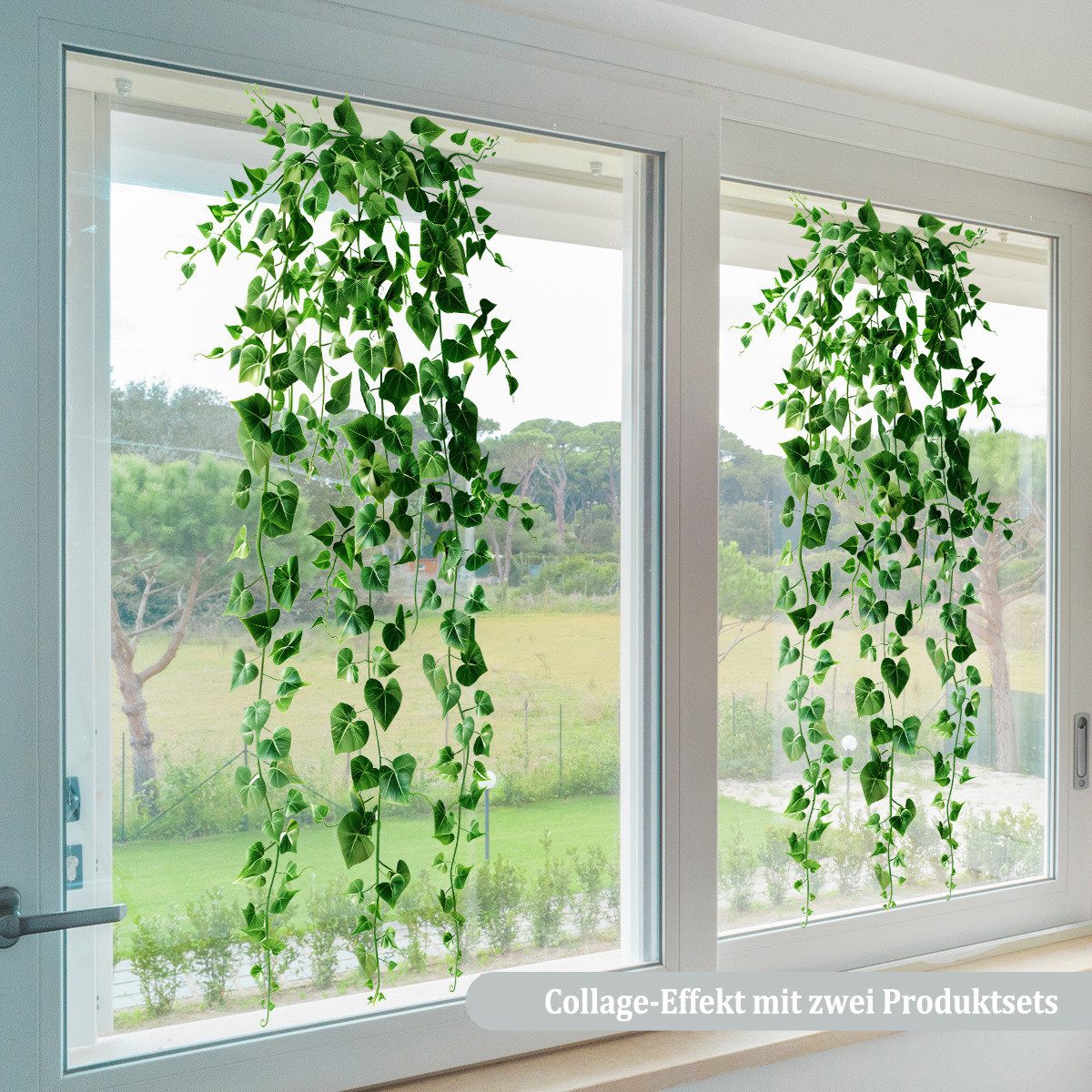 Coonoor Fenstersticker Herabfallende grüne Blätter Fensterfolie, dekorative Fensteraufkleber, Schaufensterfolie, grüne Fensterfolie, selbsthaftend ohne Klebstoff