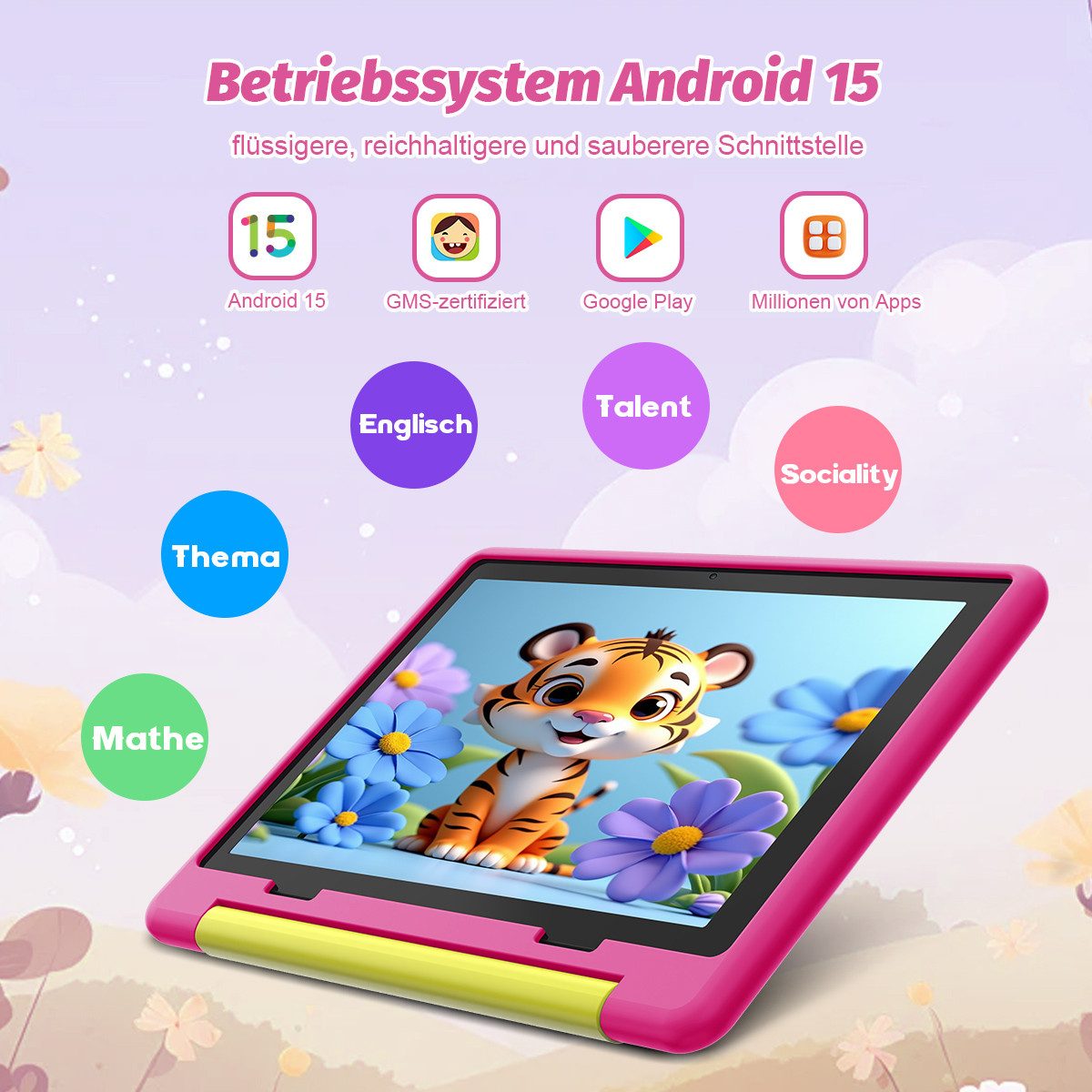 BUFO Android 16 10-Zoll, 24(3+21) GB RAM + 64 GB ROM (TF Expand 1TB) Kinder Tablet (10", 64 GB, Android 16, WiFi 6, Android 16, Elterliche Kontrolle, HD IPS 1280x800, 6000mAh)