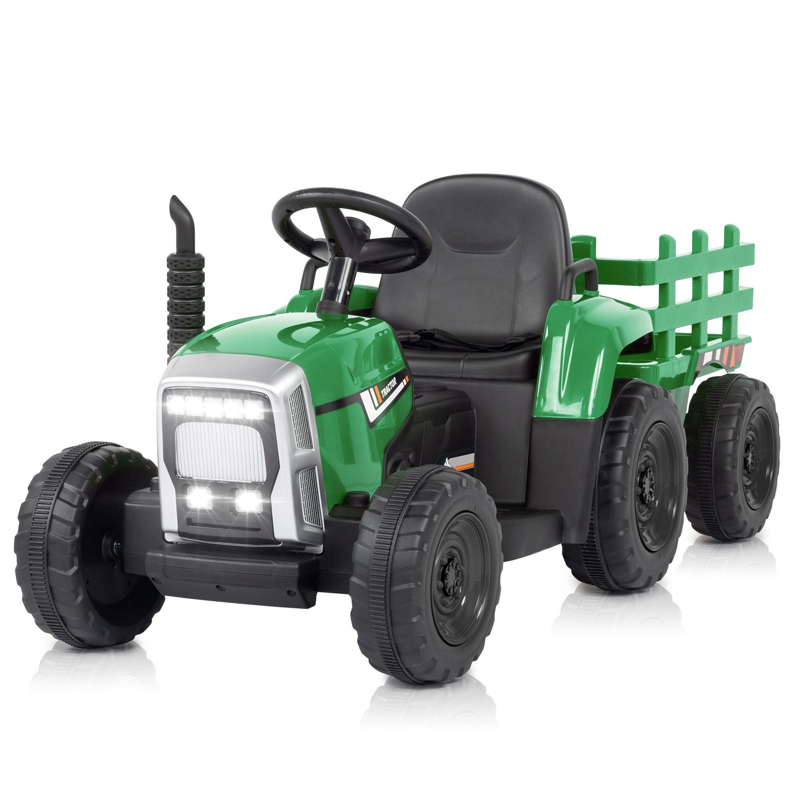 LALAHO Elektro-Kindertraktor Elektrotraktor mit abnehmbarem Anhänger und 2,4G Fernbedienung 12V 7Ah, 12V/7Ah