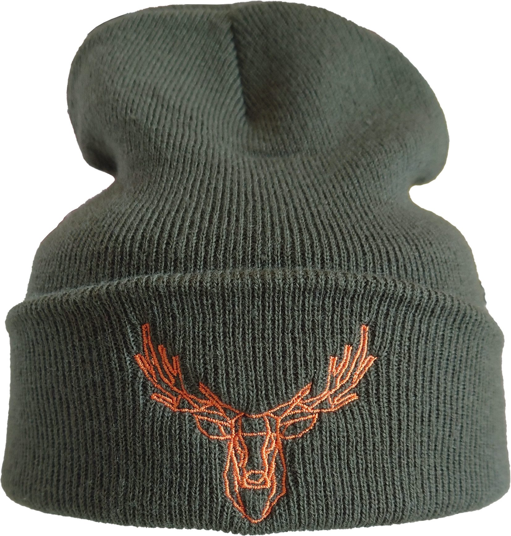 Baddery Beanie Strickmütze: "Polygon Hirsch" - Jäger Förster Wald, hochwertiger doppellagiger Strick, Stick-Motiv, One Size