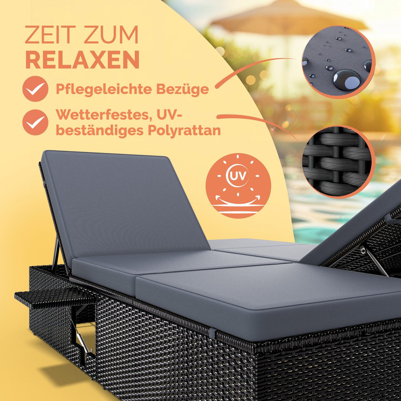 Casaria Gartenliege, Doppelliege Klapptisch Wetterfest 7-fach günstig online kaufen