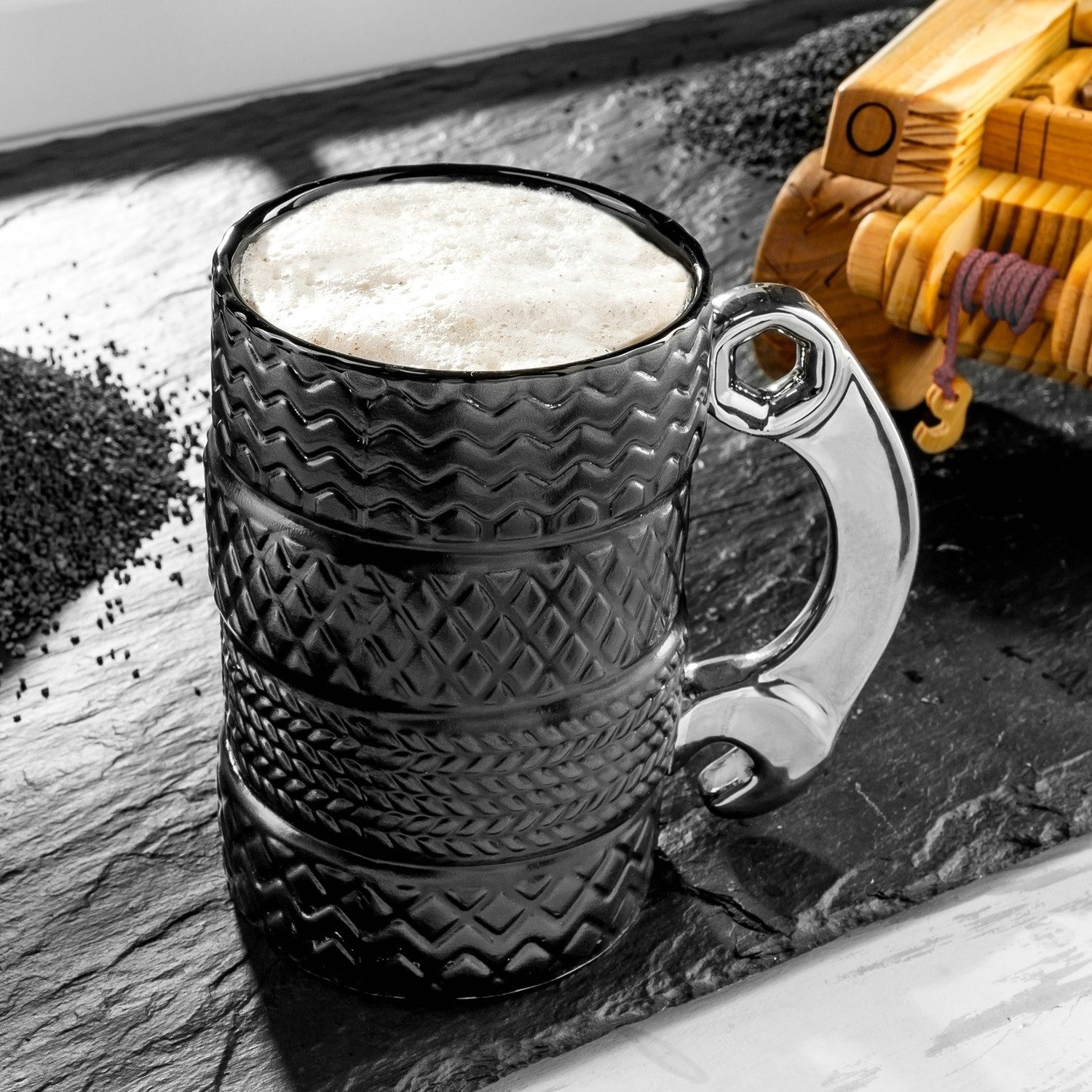 Gadget Master Tasse Reifenstapel Kaffeebecher mit Schraubenschlüssel Griff