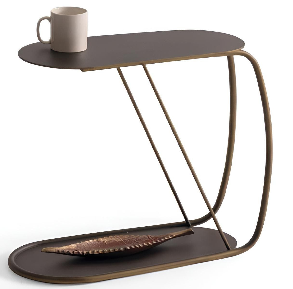 Xlmoebel Beistelltisch Moderner Beistelltisch von XLMOEBEL in warmem Braun mit Metallplatte (Einzeltisch, 1-St., 1x Beistelltisch), Made in Europa