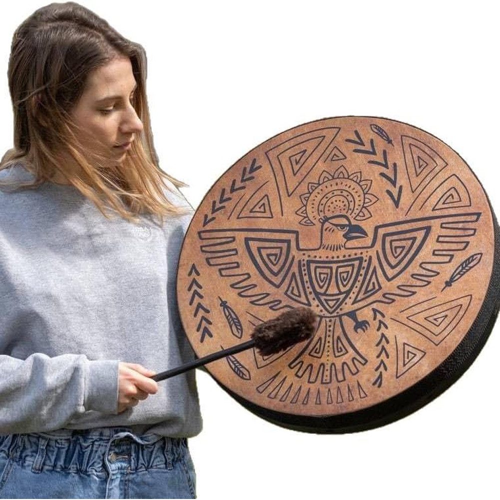 FANNOU Handtrommel Shamanic Bird Drum - Tribal Totem Drum für Sound Healing & Wall Decor, 1-St., Percussion für Meditation, Home Decor, Camping (Filzhammer enthalten)