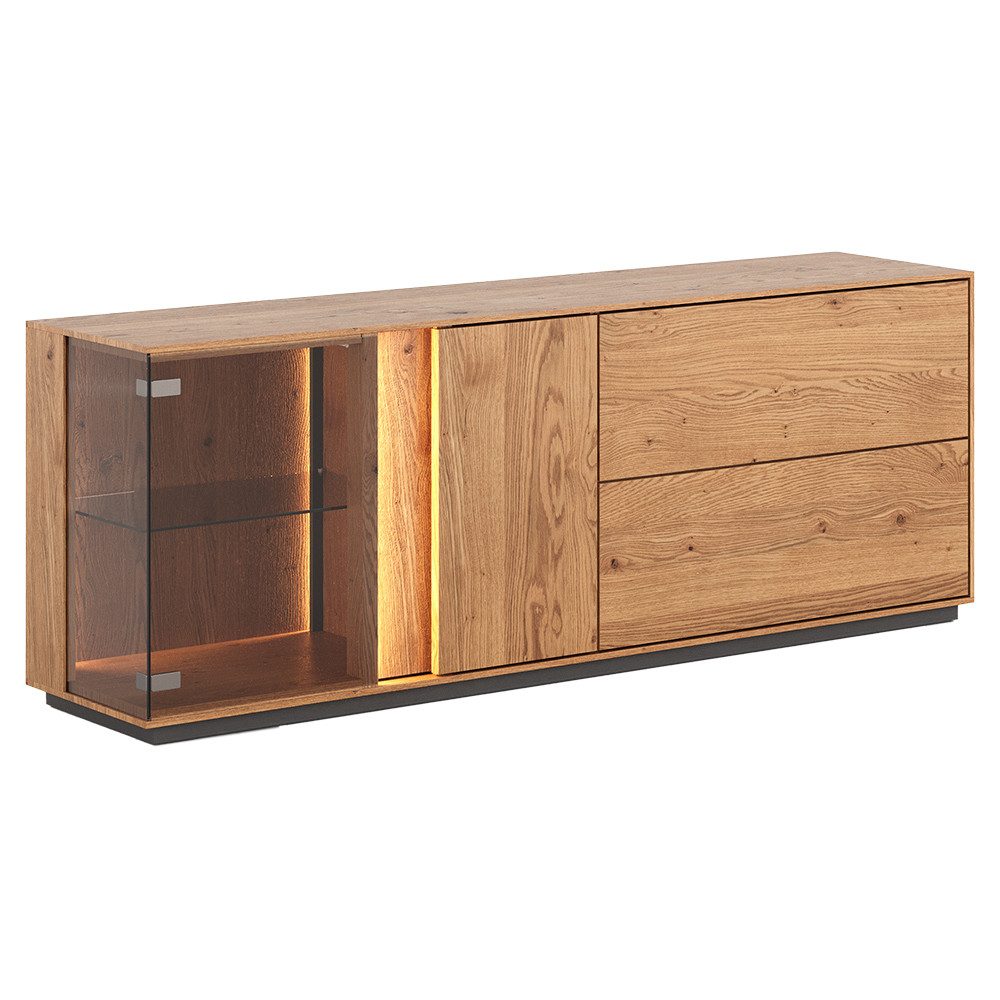 Lomadox Lowboard CARISOLO-163, 165 cm breit in Eiche massiv geölt, montiert, inkl. LED-Beleuchtung