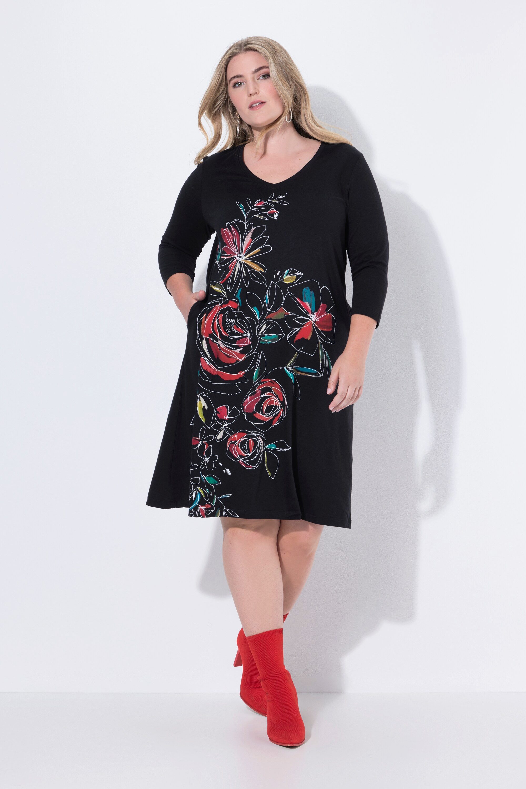 MIAMODA Jerseykleid Kleid A-Linie Blumenmuster 3/4-Ärmel günstig online kaufen
