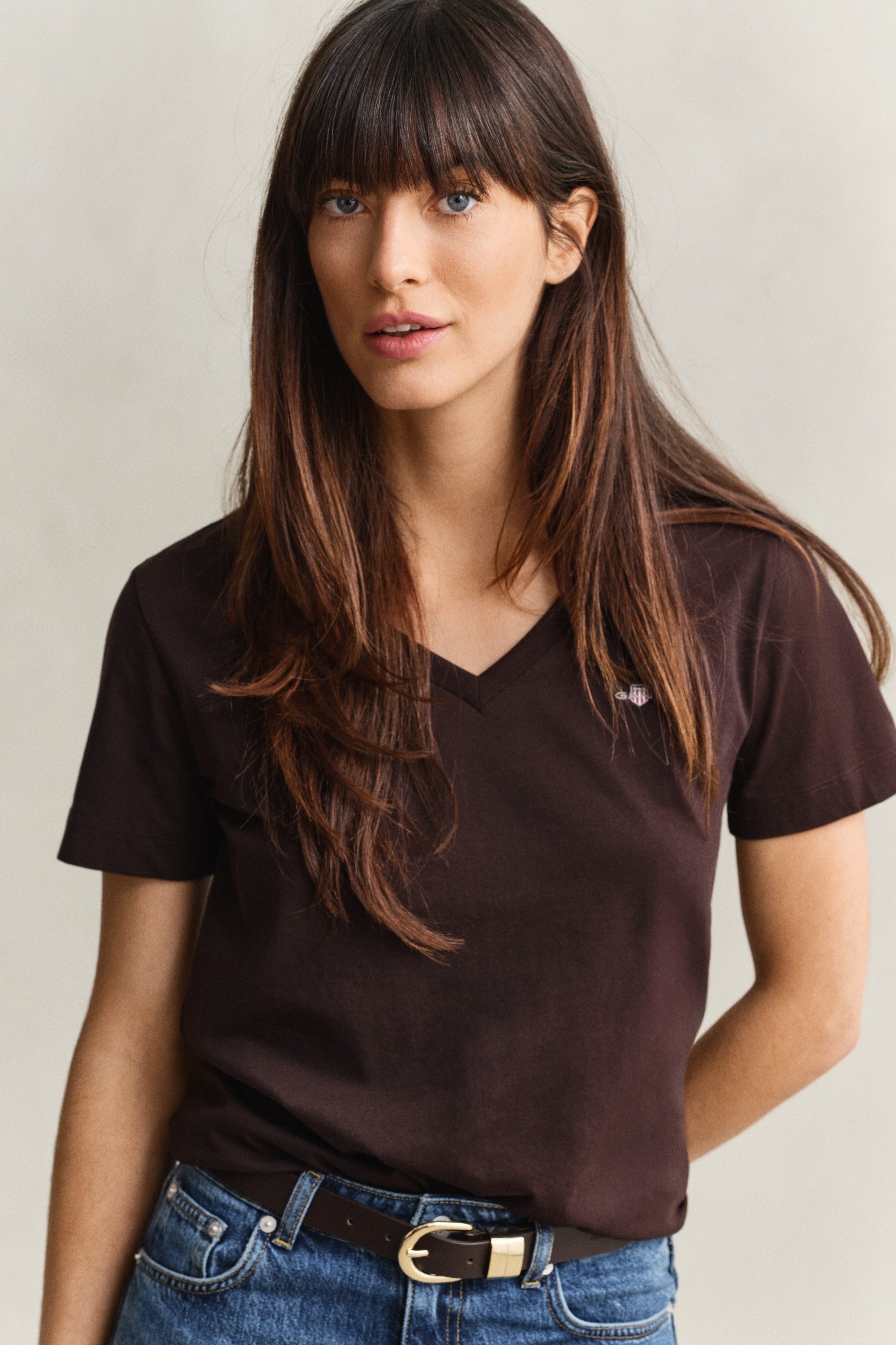 Gant T-Shirt REG SHIELD KA V-NECK T-SHIRT mit einer kleinen Logostickerei auf der Brust