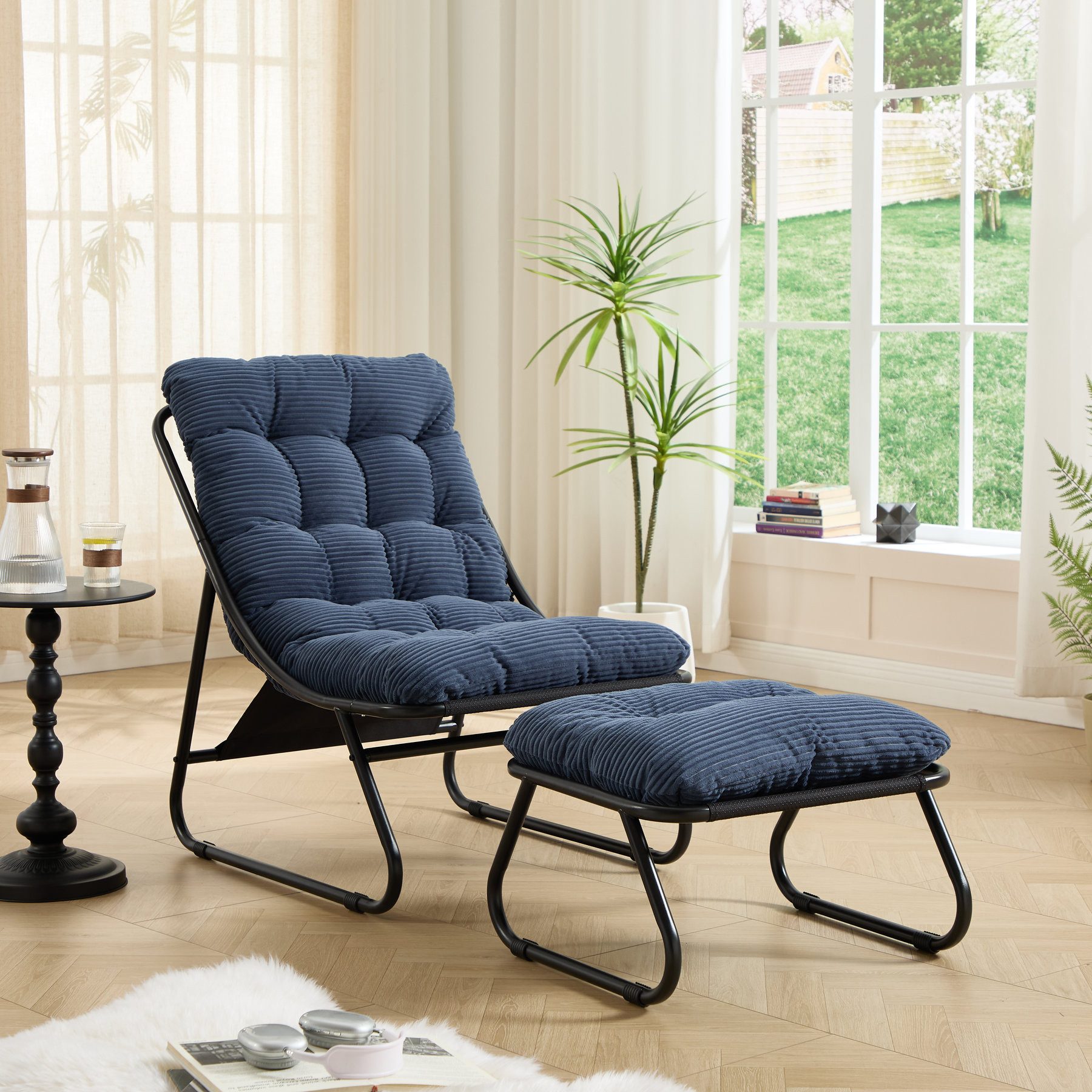 Odikalo Chaiselongue Relaxsessel Gartenstühle Gartenliege Freizeitstuhl mit schlaffunktion, Lounge-Sessel für die Terrasse mit Ottoman–Bequemer Relaxsessel mit weichem Polster und Fußhocker ideal für Wohn-Schlaf-und Lesezimmer Gestell und Polster in Beige