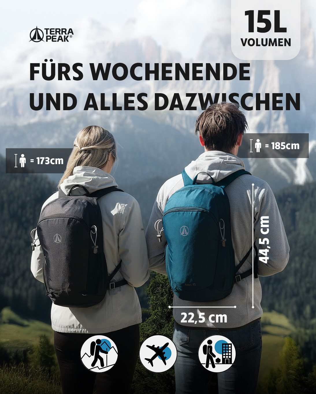 Terra Peak Wanderrucksack Aren 15, Rucksack zum Wandern, klein, 15 Liter Volumen, für Damen und Herren