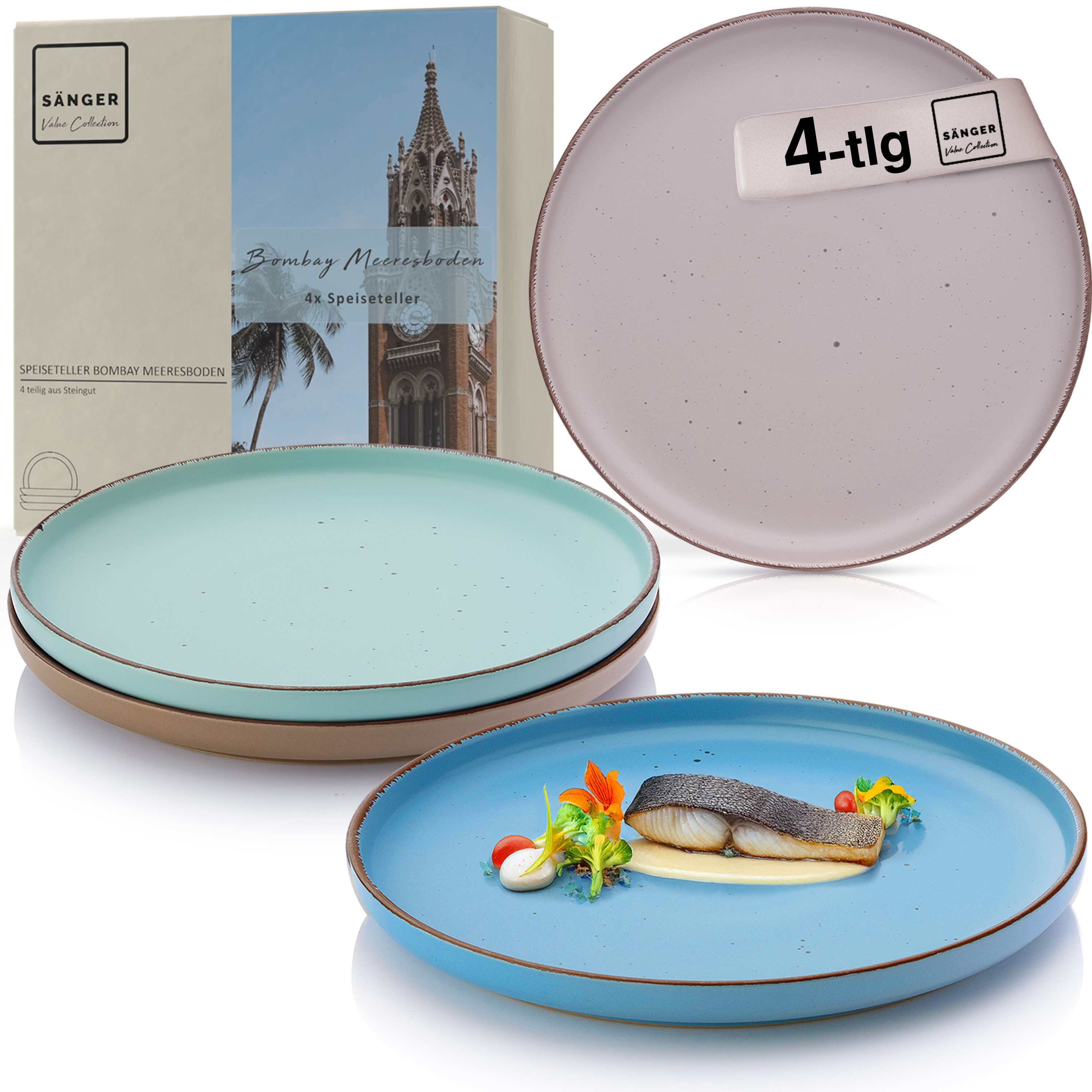 SÄNGER Teller Bombay, (4 St), Bombay Meeresboden, 4x Speiseteller, Steingut, VALUE COLLECTION