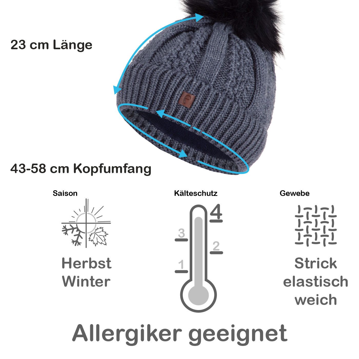 Faera Bommelmütze Wintermütze Damen Herren Mütze Beanie Haube gefüttert Bommelmütze 13