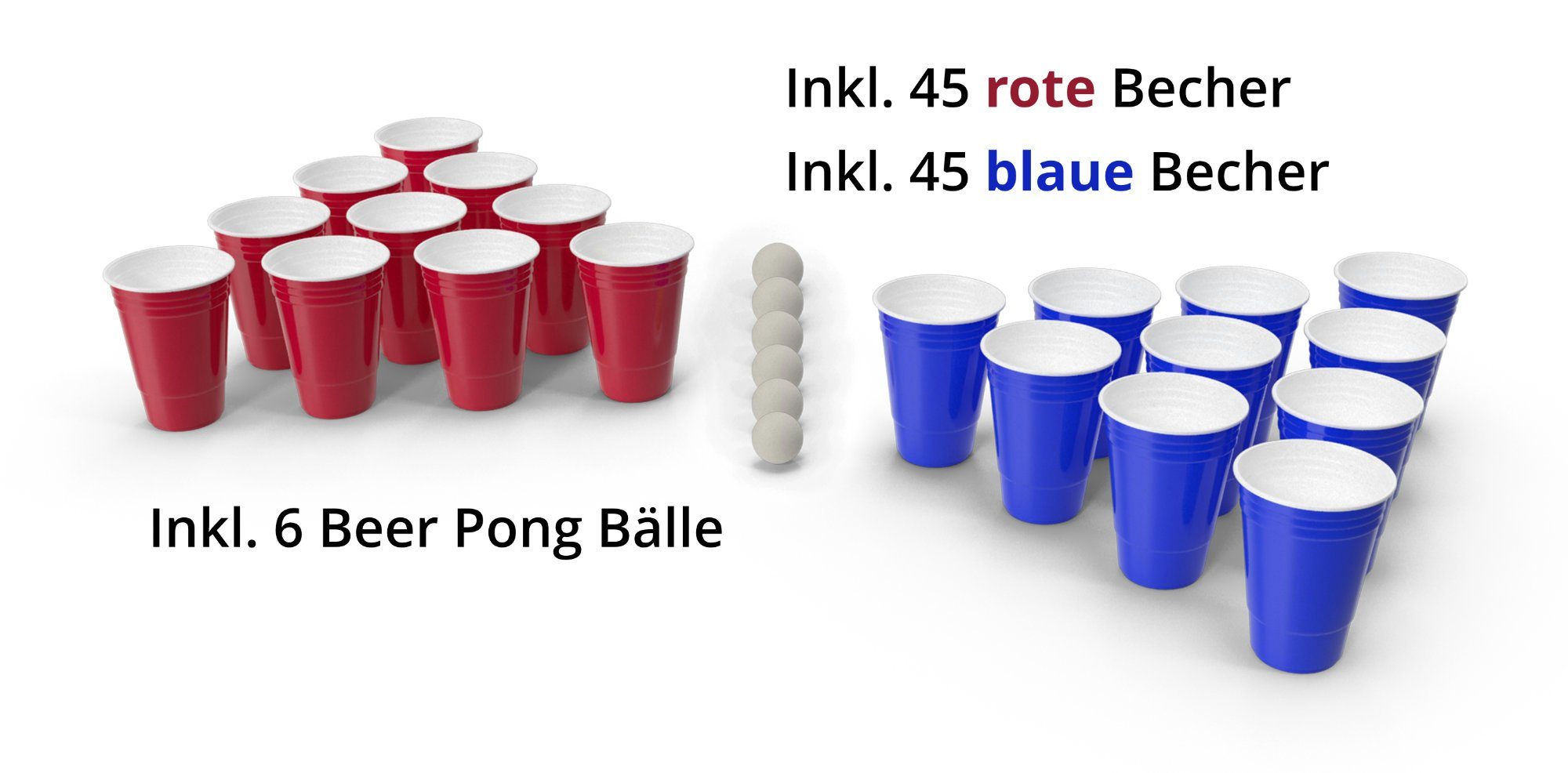 Pong Ersatz-Cups in 90 - Set - Bälle Becher 6 Weiß, Spielbälle Kunststoff Stagecaptain und Beer Becher