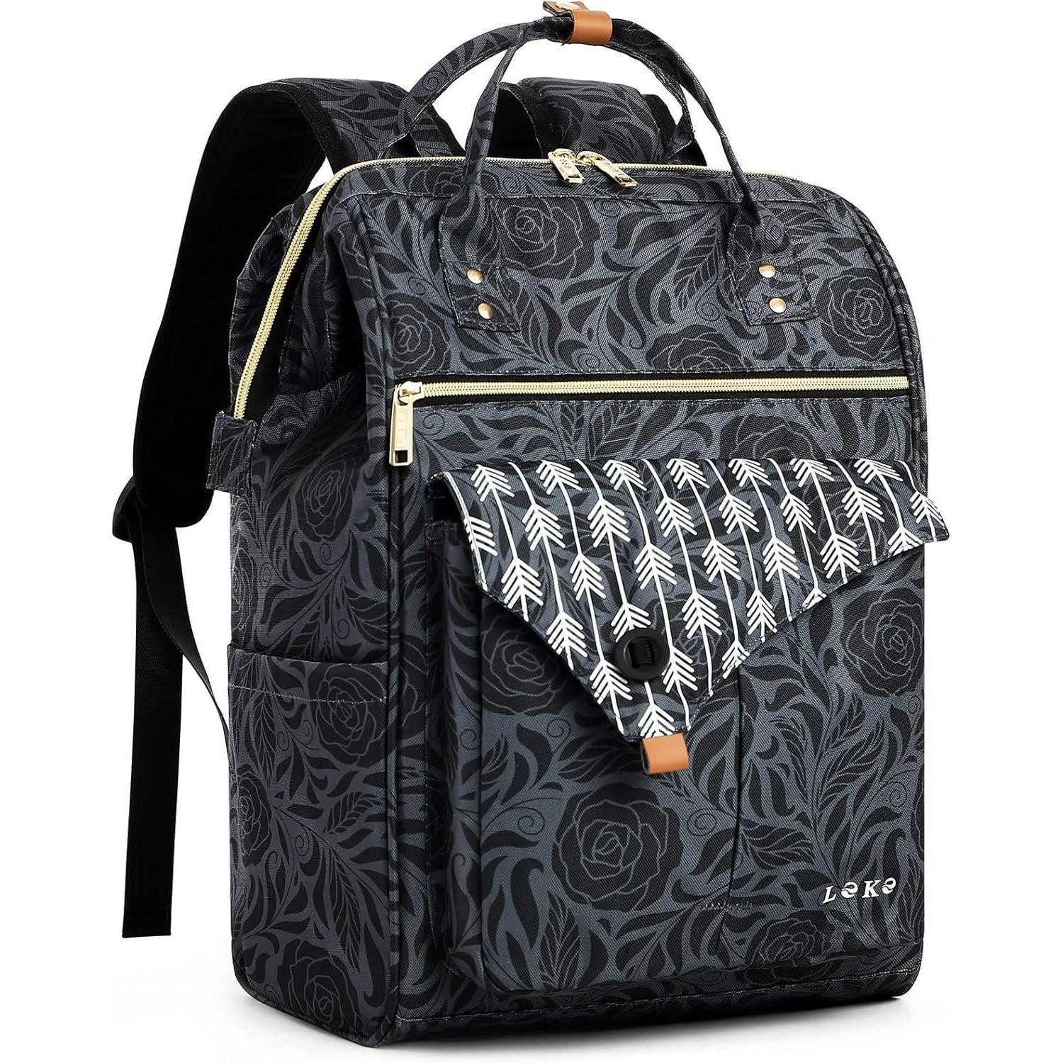 LuxusKollektion Laptoprucksack Rucksack Damen Laptop Schulrucksack Daypack 15.6 Zoll Drucken Rose