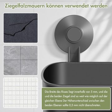 Elegear Duschablage (30X13 cm) Duschkorb Ohne Bohren mit stark Saugnapf, 1-tlg., Schwarz Dusch Ablage mit 8 Haken